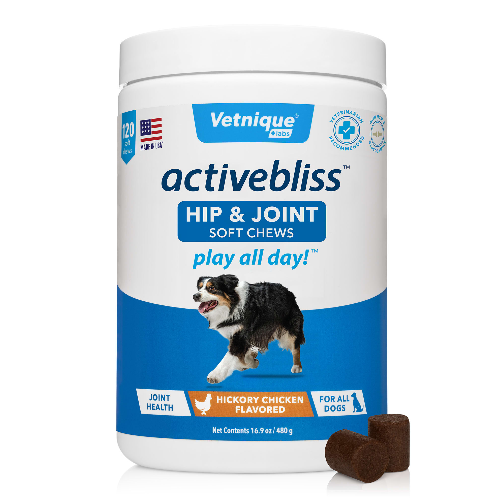 Vetnique Activebliss Hip & Joint Chicken Chews for Dogs 120ct