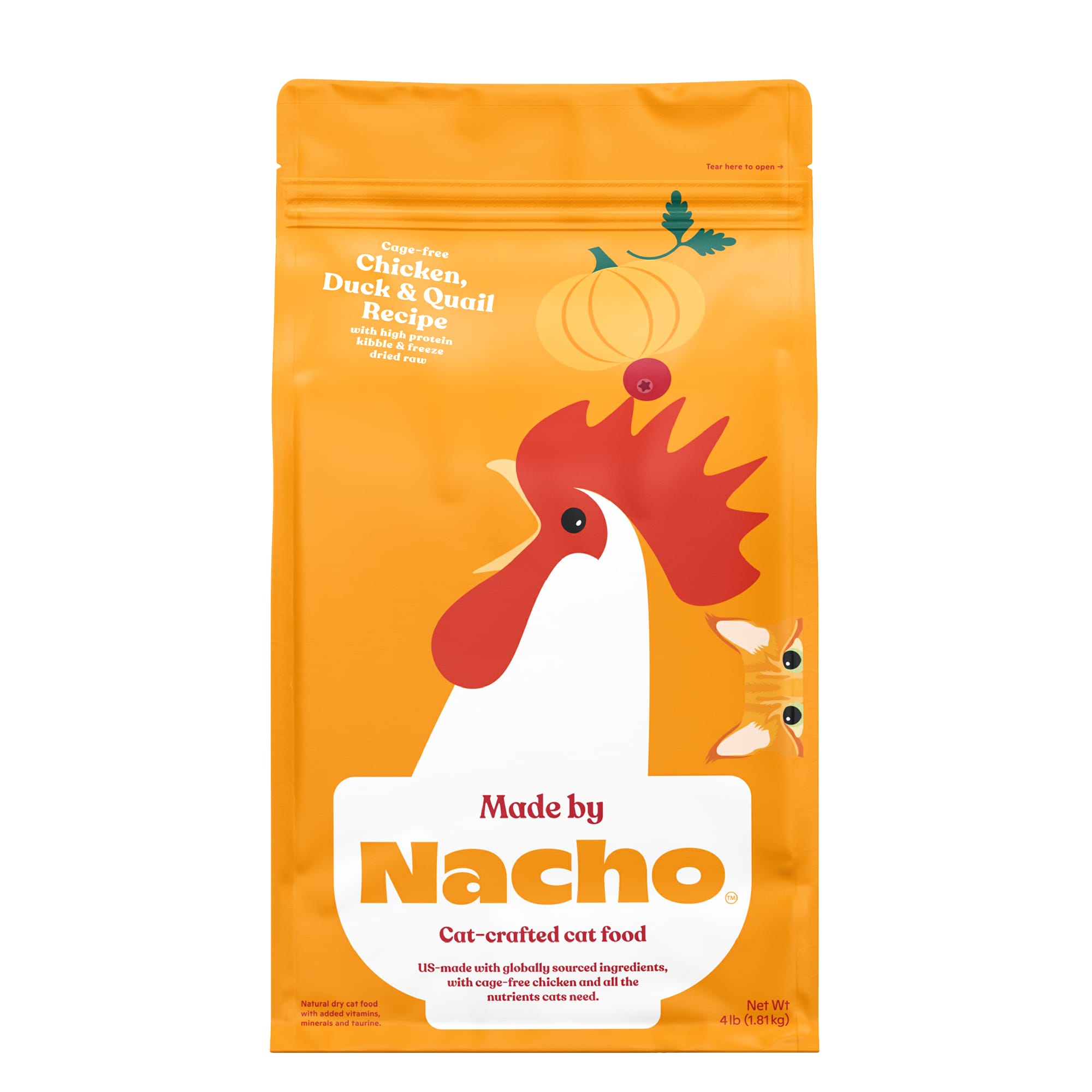 Made by Nacho Cage Free Chicken, Duck & Quail Recipe With Freeze-Dried Raw Chicken Liver Dry Cat Food, 4 lbs.