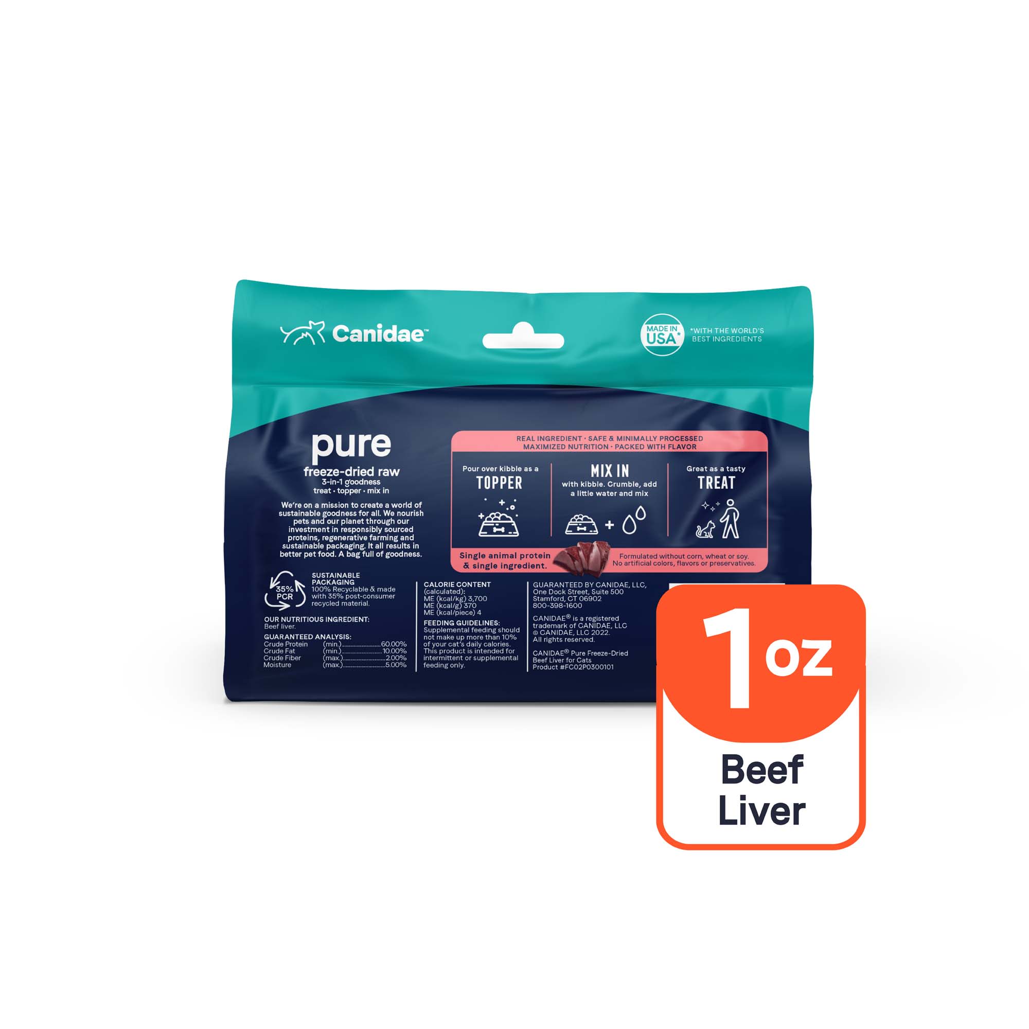 Canidae Pure 3 in 1 Goodness Freeze Dried Raw Beef Liver Cat