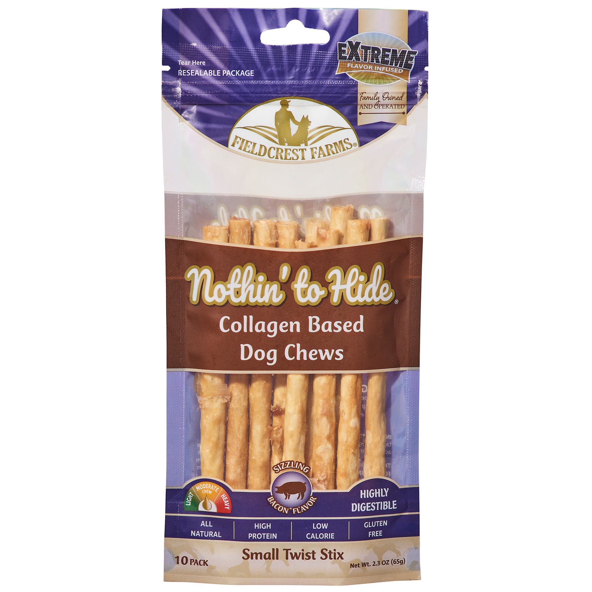 Fieldcrest Farms 6" Bacon Flavor Dog Chew Stix 2.3 oz Pack of 10