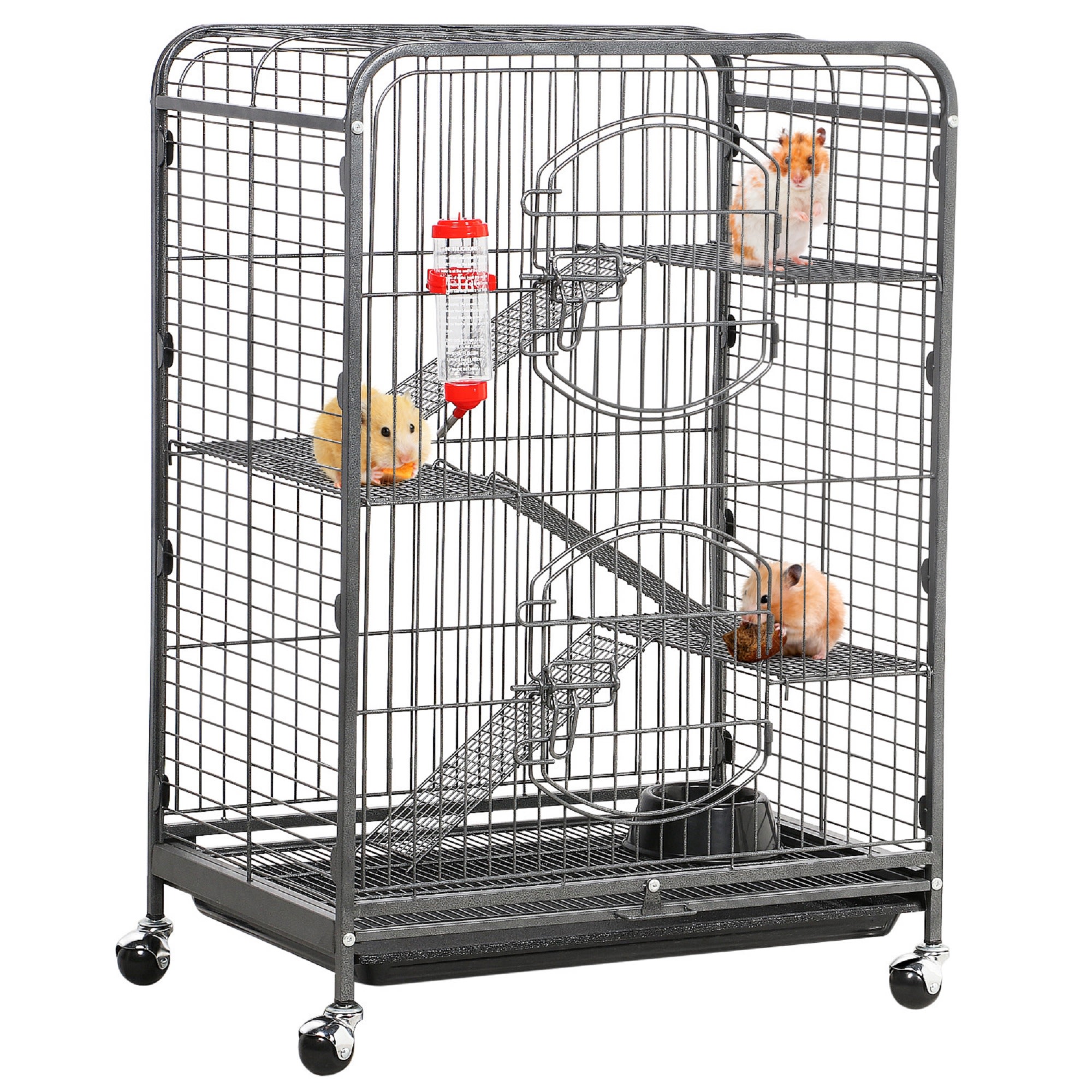 Topeakmart Black 4-Tier Rolling Pet Cage for Small Animal, 25.2