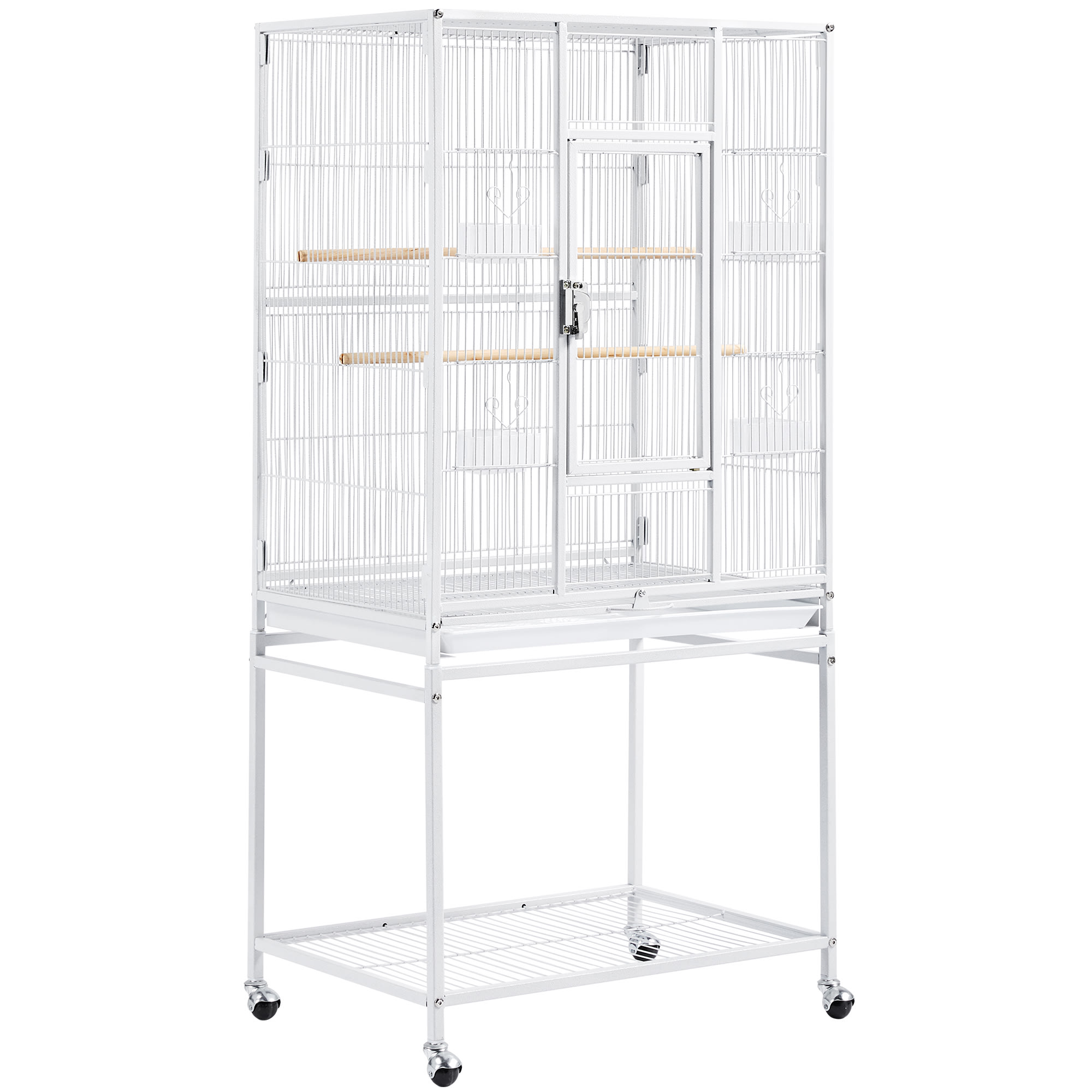 Topeakmart White Metal Bird Cage with Rolling Detachable Stand