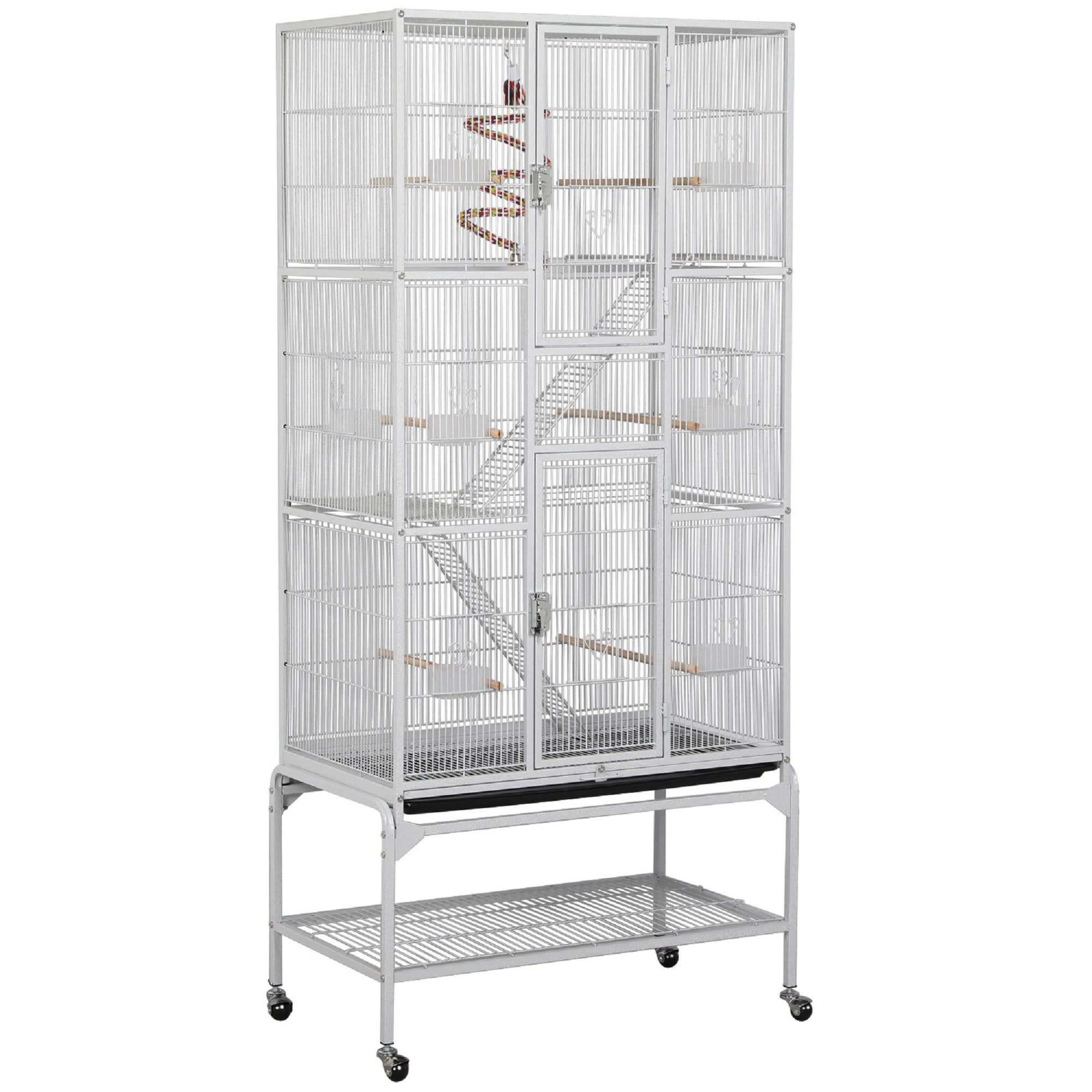 White bird outlet cage with stand