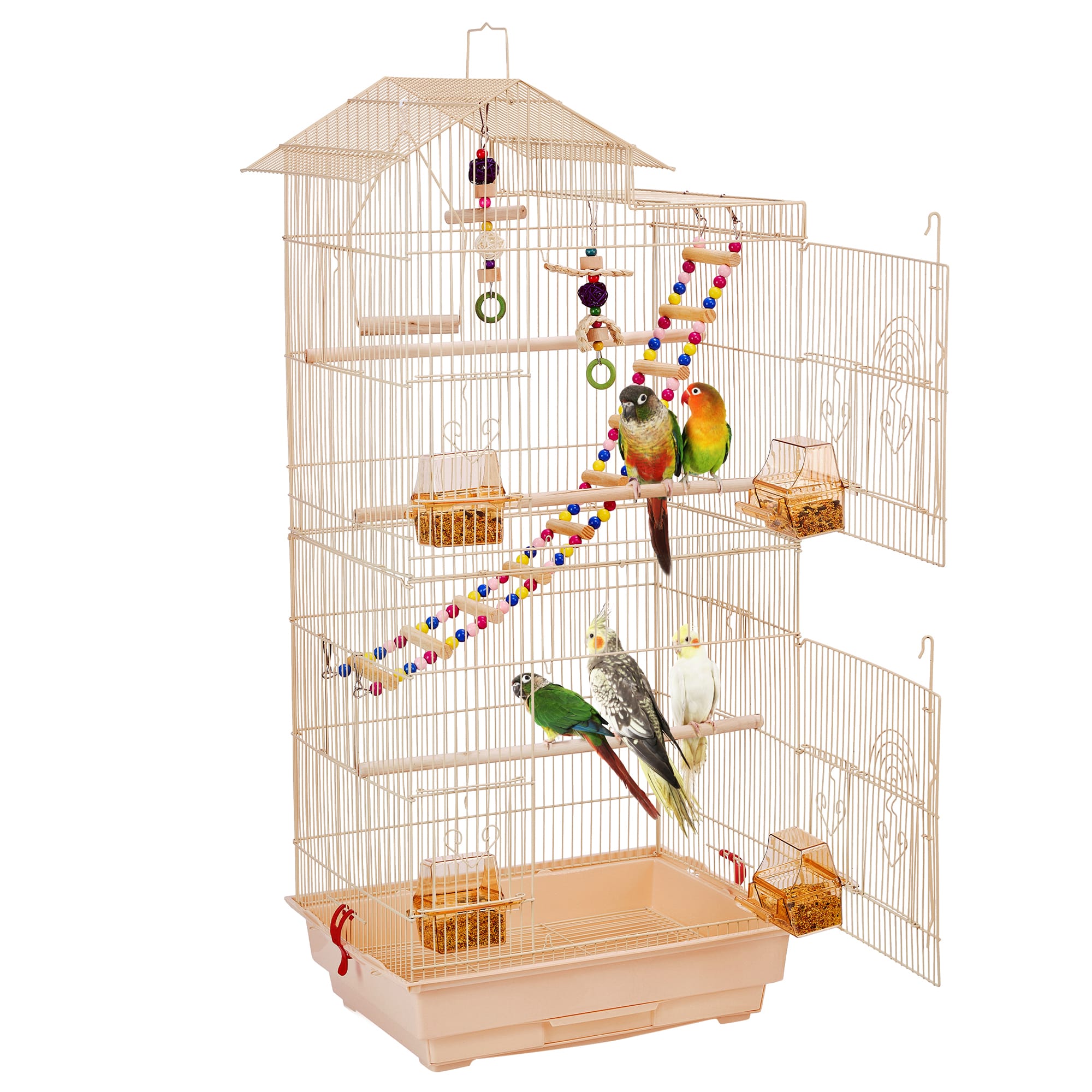 Topeakmart Almond Metal Bird Cage with Swing Ladder, 39