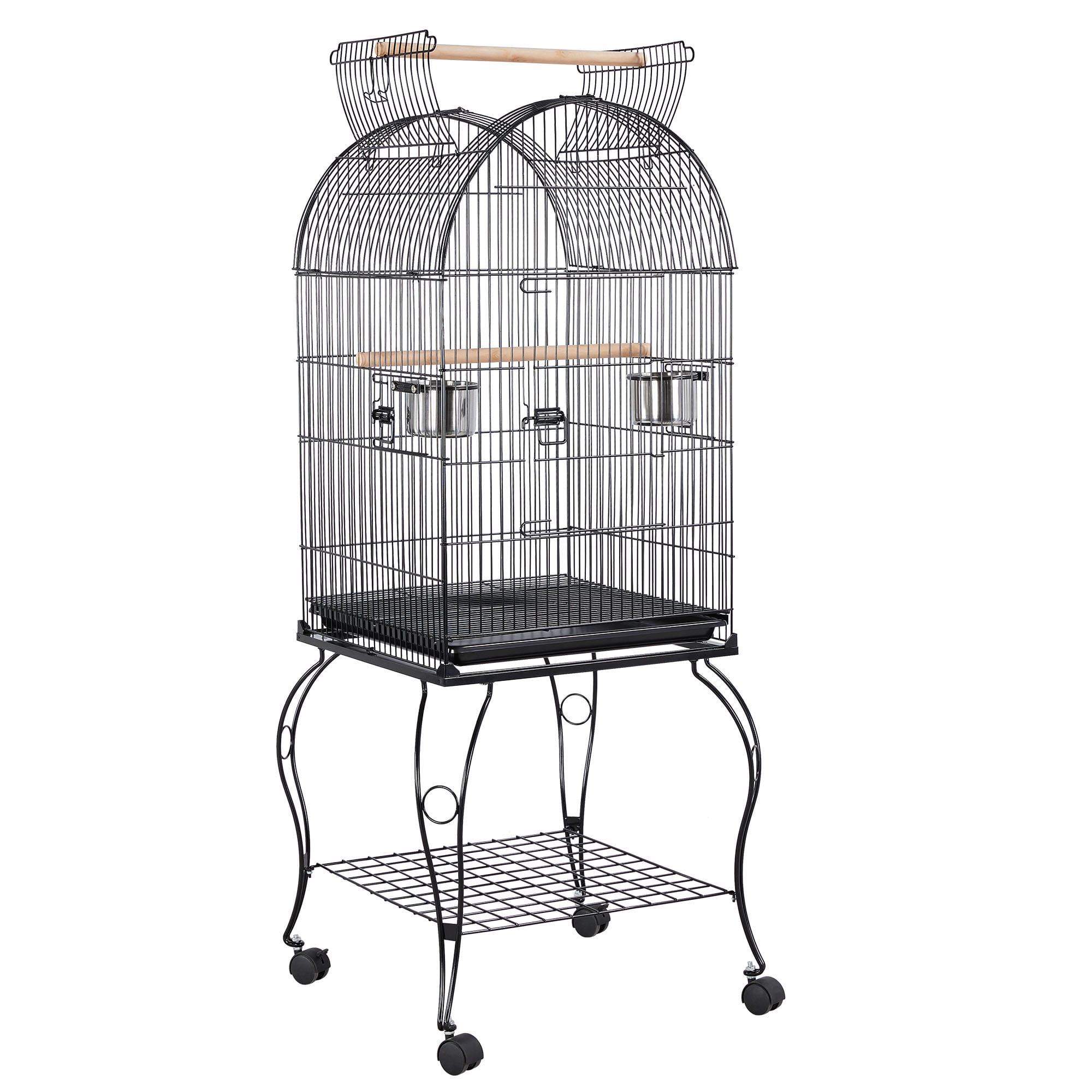 Topeakmart Black Open Top Metal Bird Cage with Stand for Small