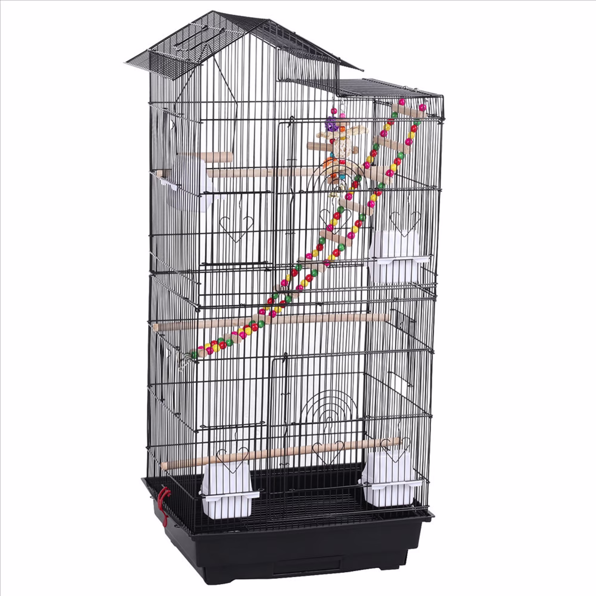Topeakmart Black Metal Bird Cage with Swing & Ladder 39" H