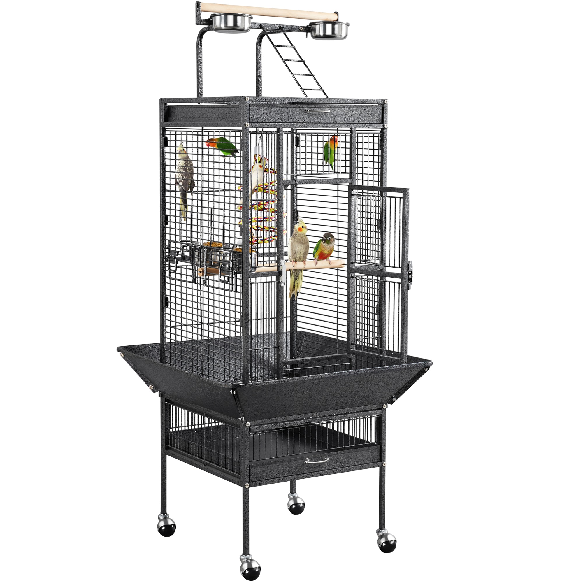 Topeakmart Large Black Bird Cage with Play Top & Stand 61.5"