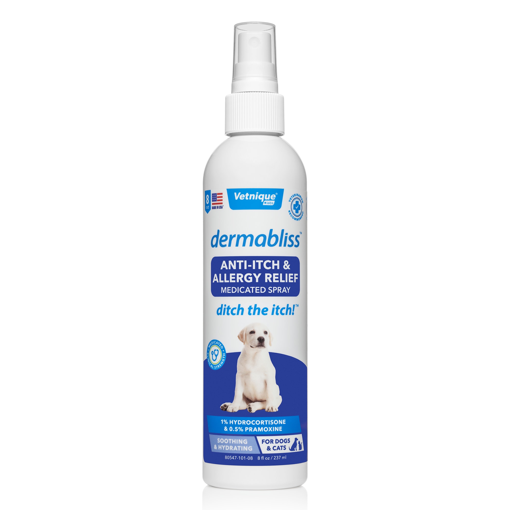 Vetnique Labs Dermabliss Anti Itch Allergy Relief Spray for Dogs Cats 8 fl. oz