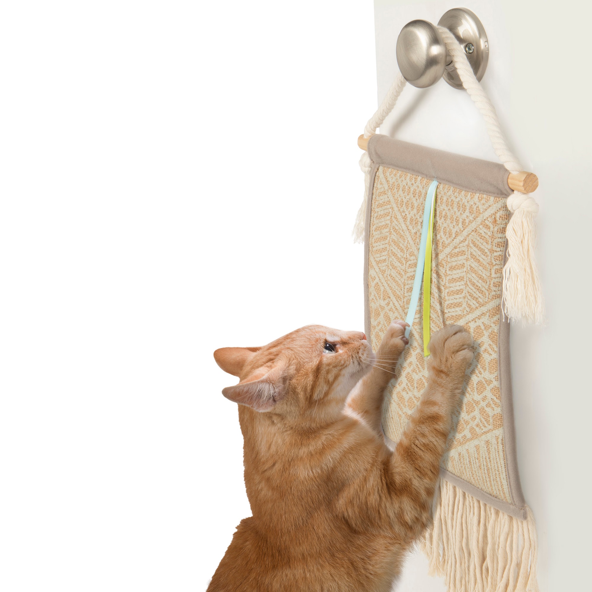 Pet Life Paw-Pleasant Eco-Natural Sisal and Jute Hanging Carpet Kitty Cat Scratcher with Toy, Pink