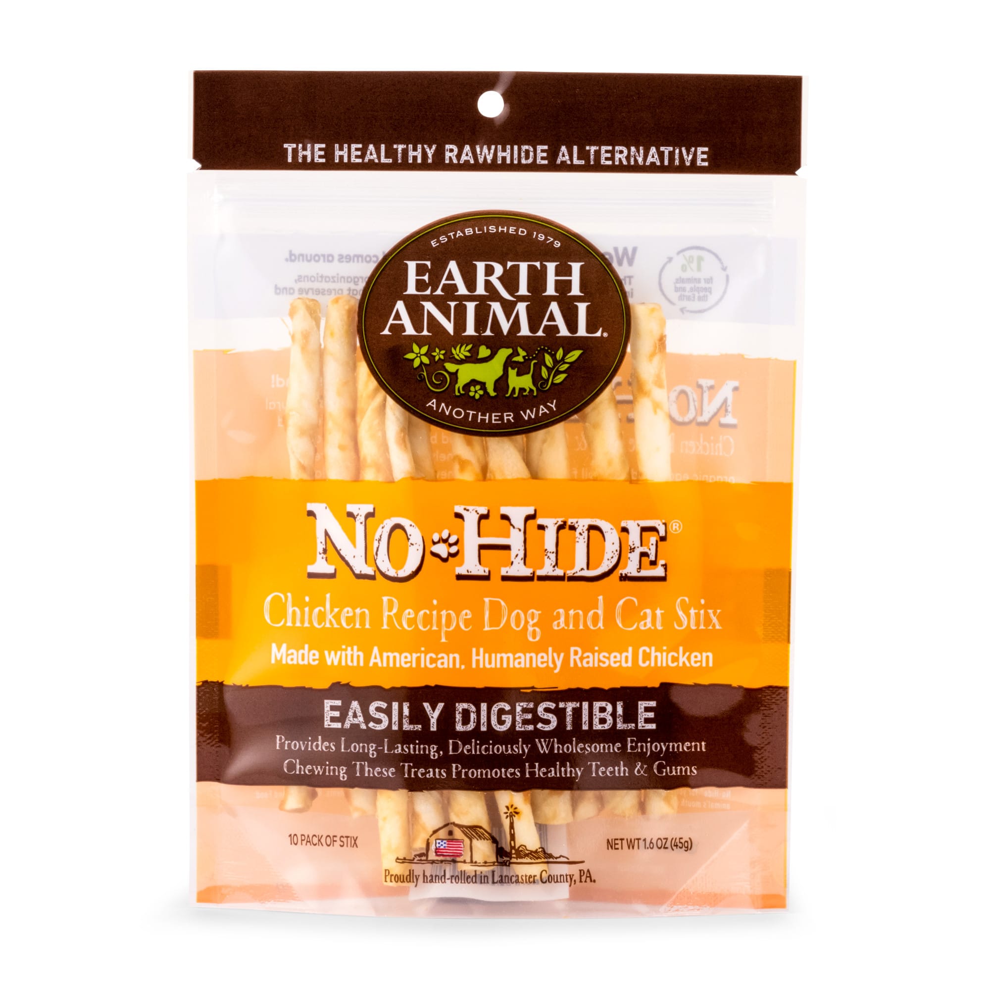 Earth Animal No Hide Chicken Stix for Dogs Cats 1.6 oz Pack