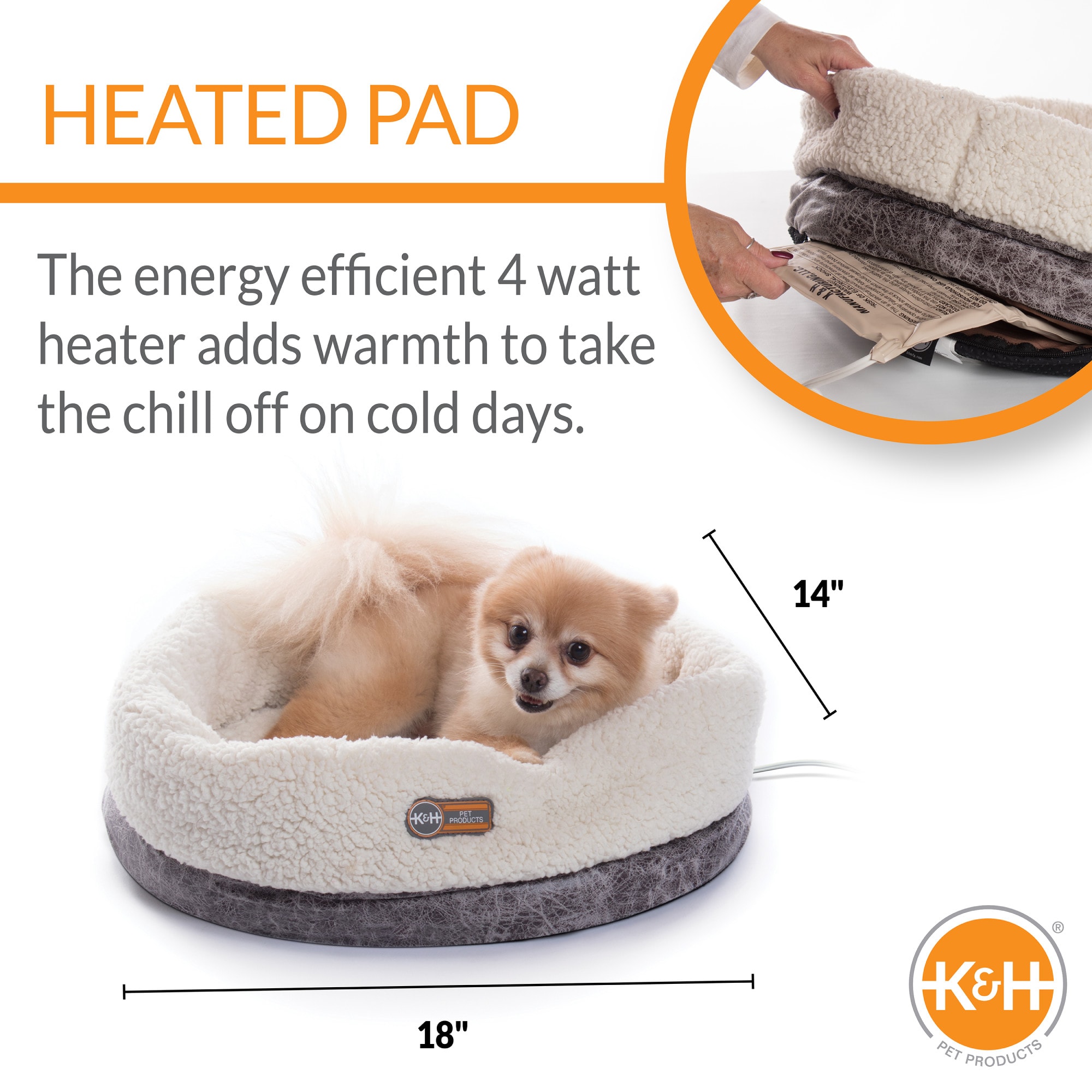 K H Thermo Snuggle Cup Heated Pet Bed Gray 14 x18