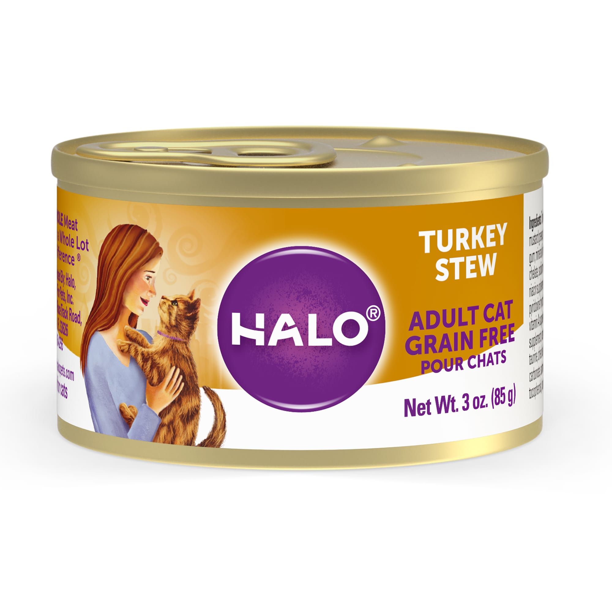 Halo Adult Grain Free Turkey Recipe Canned Cat Food, 3 oz., Case of 12
