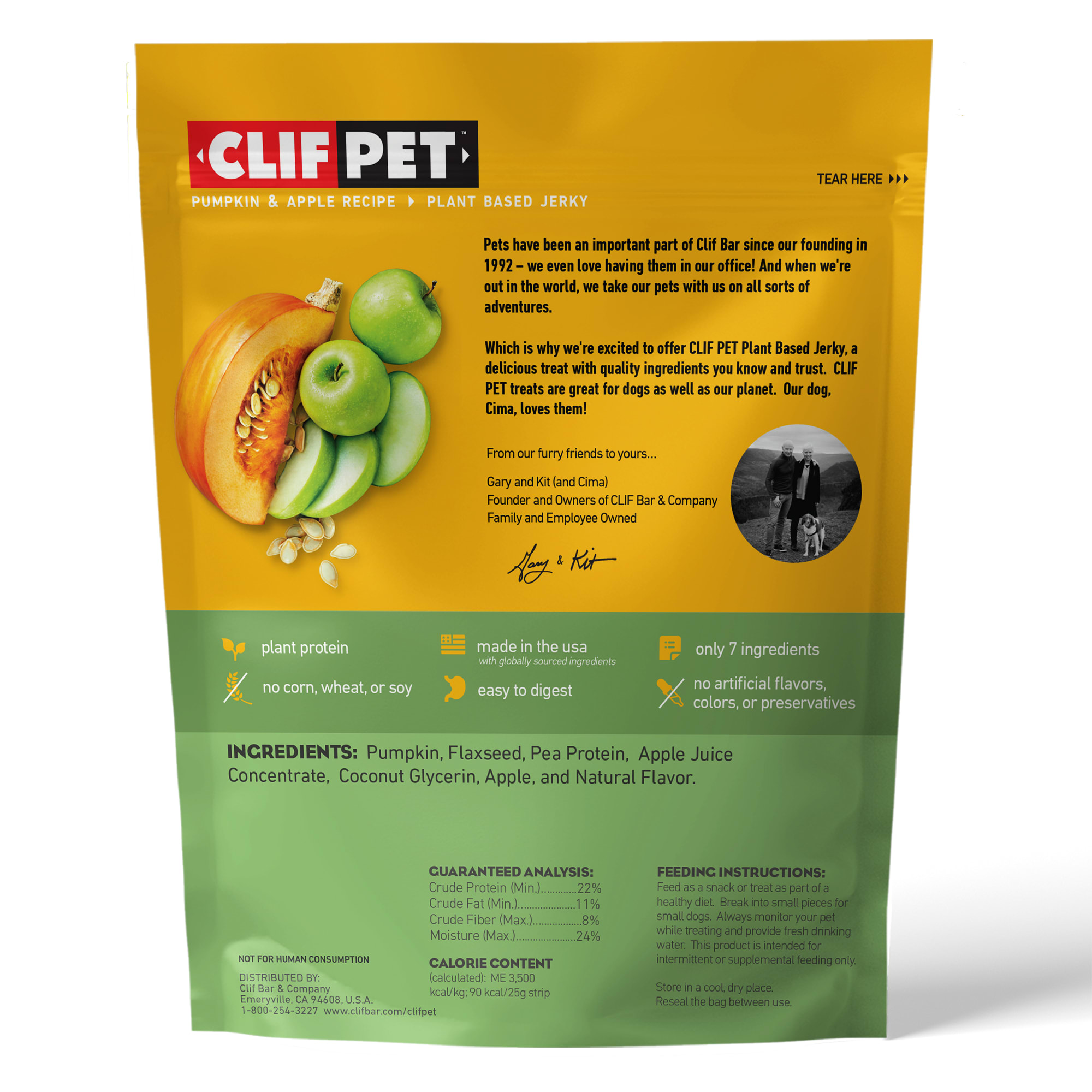 CLIF PET Plant Based Jerky Pumpkin and Apple Recipe Dog Treat, 5 oz.