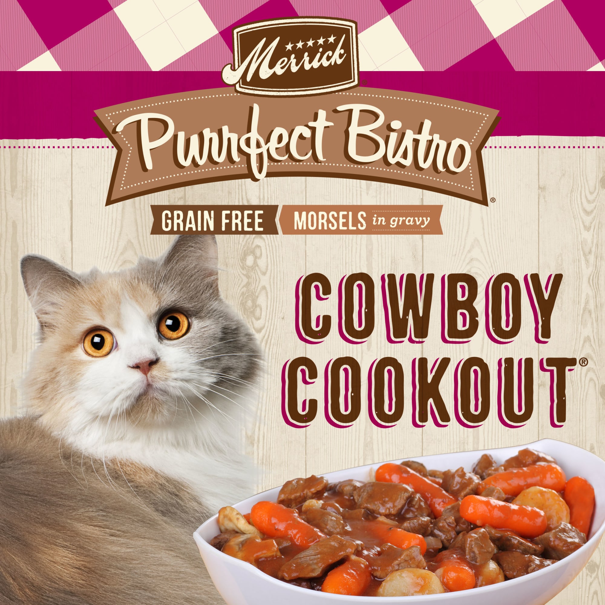 Merrick Purrfect Bistro Grain Free Cowboy Cookout Morsels in Gravy