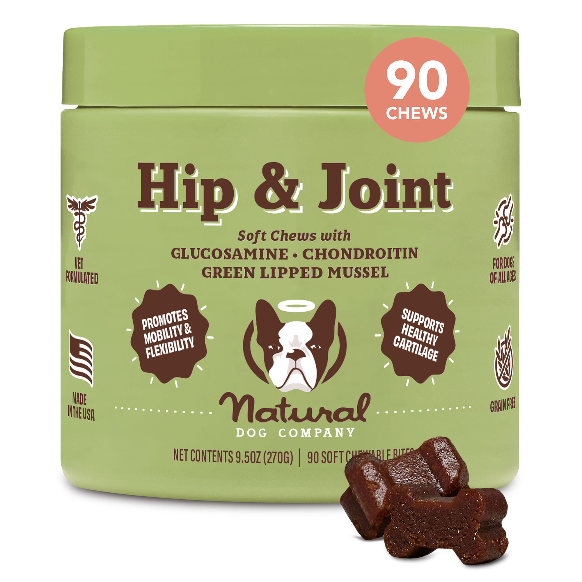 Natural Dog Company Hip and Joint Chews for Dogs, 10 oz., Count of 90 ...