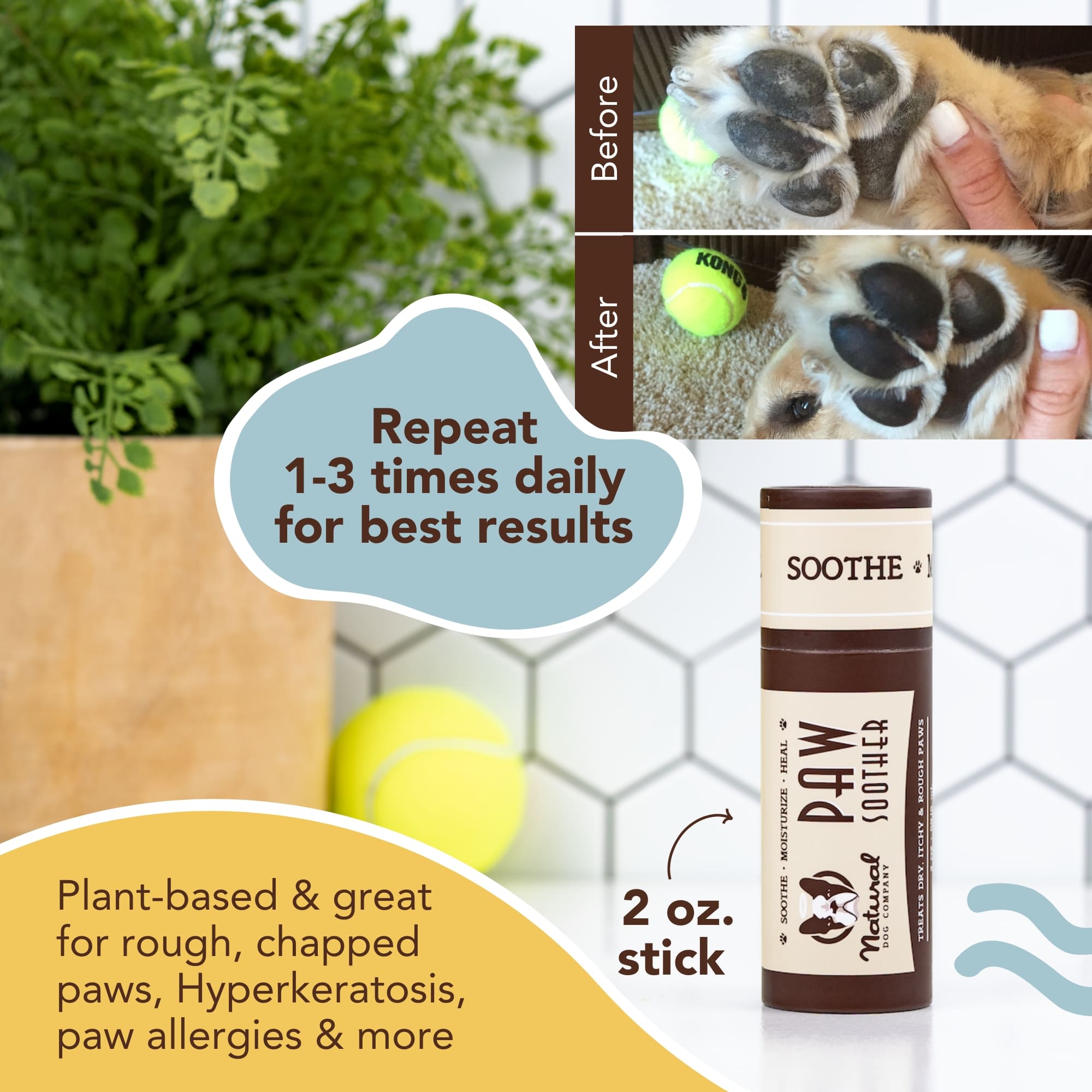 Natural Dog Company Paw Soother (1oz / 30mL Tin), Natural, Organic,  Healing Paw Balm for Pets, Soother for Dry, Cracked, and Rough Paws