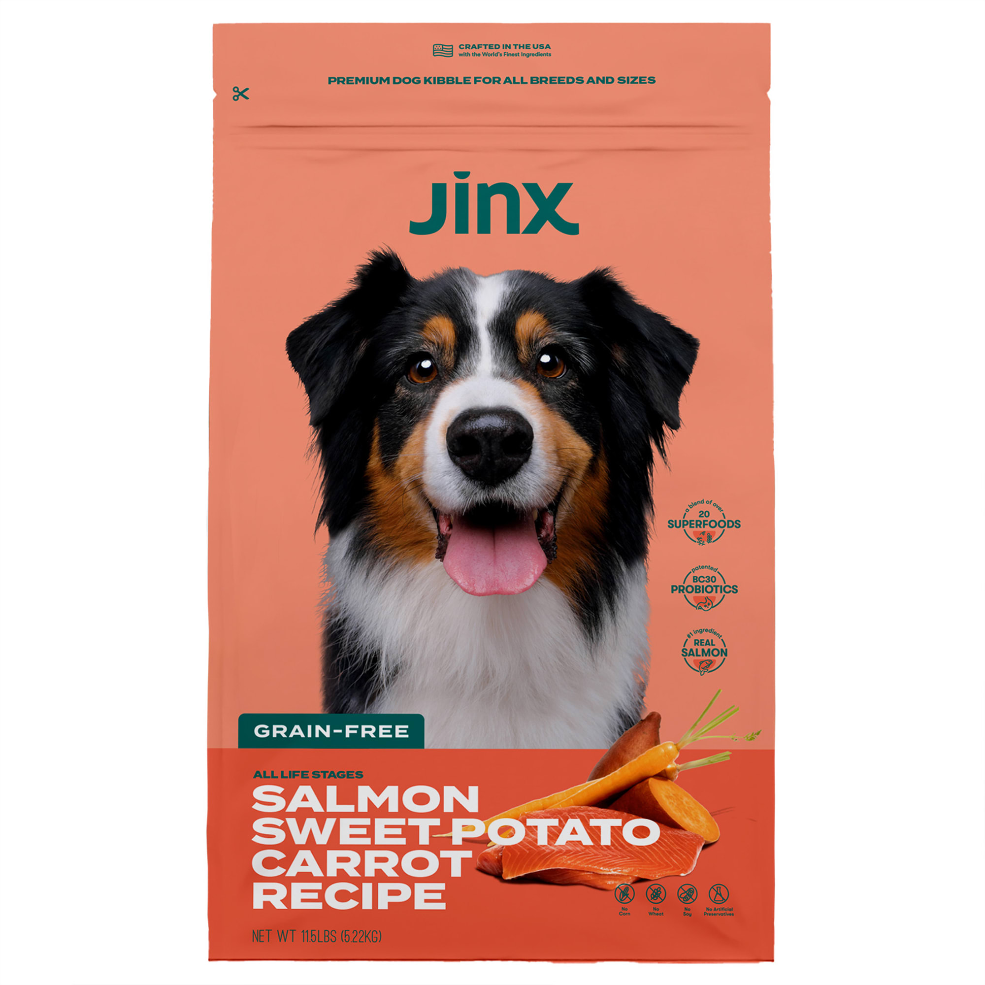 Jinx Salmon, Sweet Potato, Carrot & ALS Kibble Dry Dog Food, 11.5 lbs