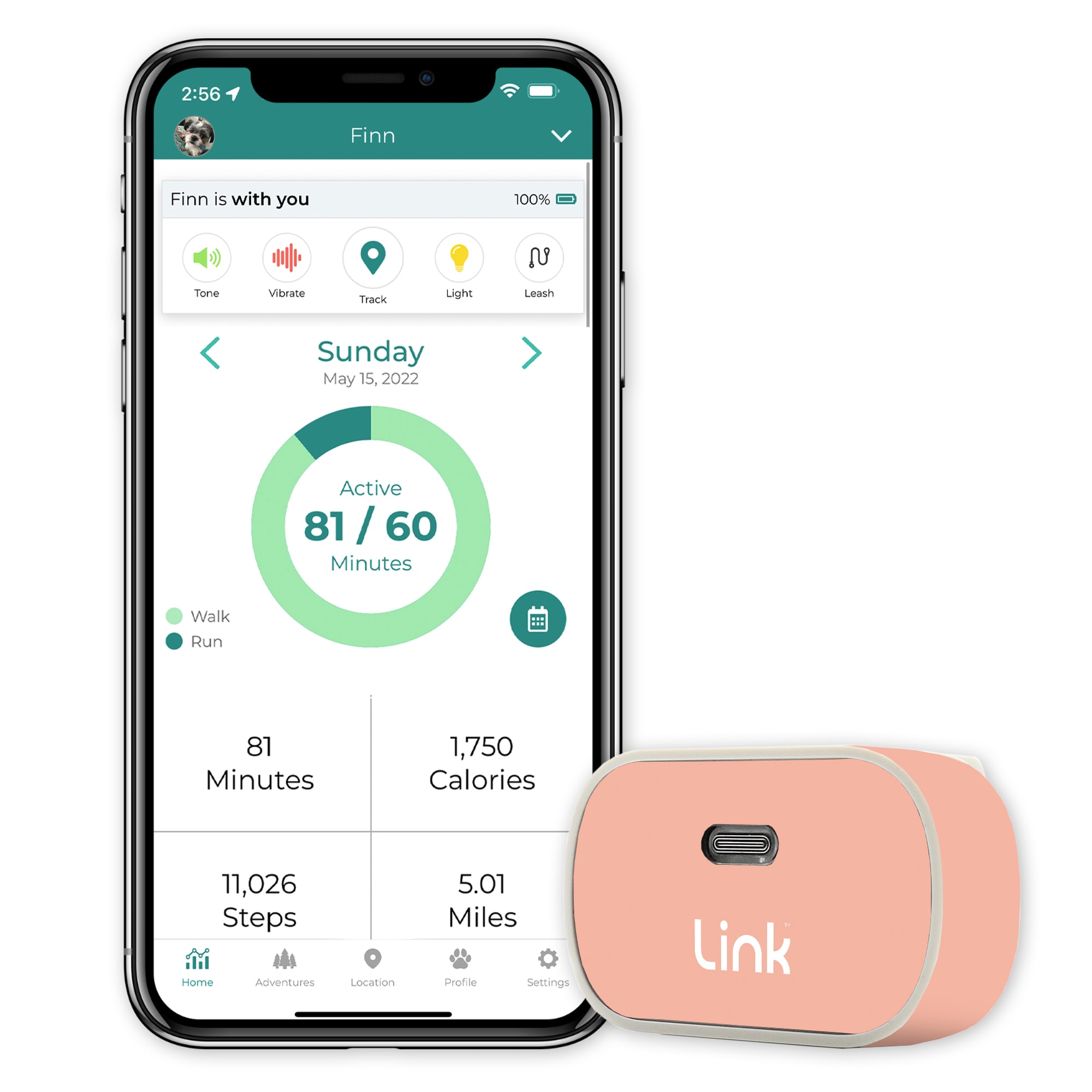 Link My Pet GPS Tracker & Activity Monitor, Pink