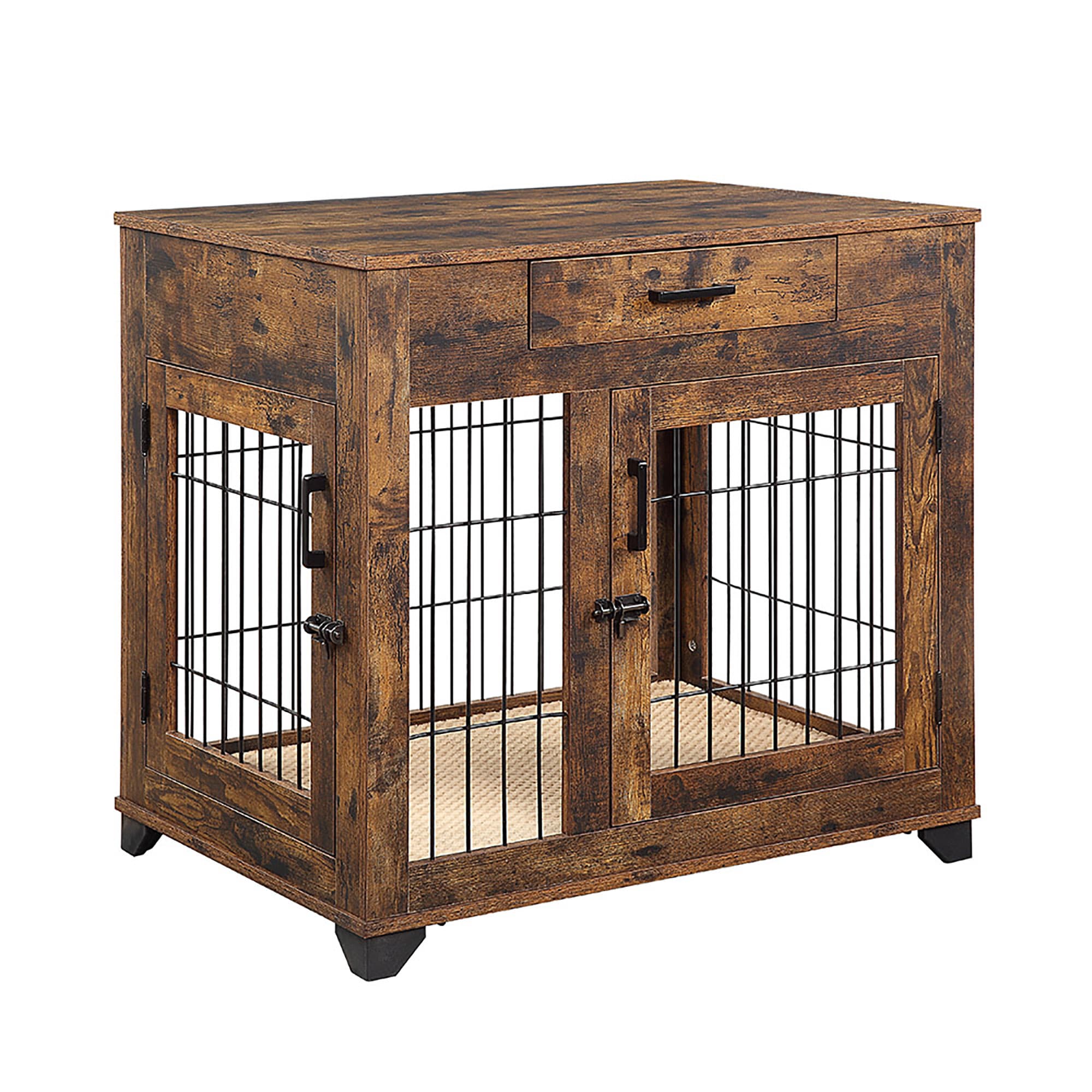 Medium and Large Crate Indoor Use Modern Design Dog House unipaws Pet Crate End Table with Cushion Wooden Wire Dog Kennels with Double Doors Chew-Proof 