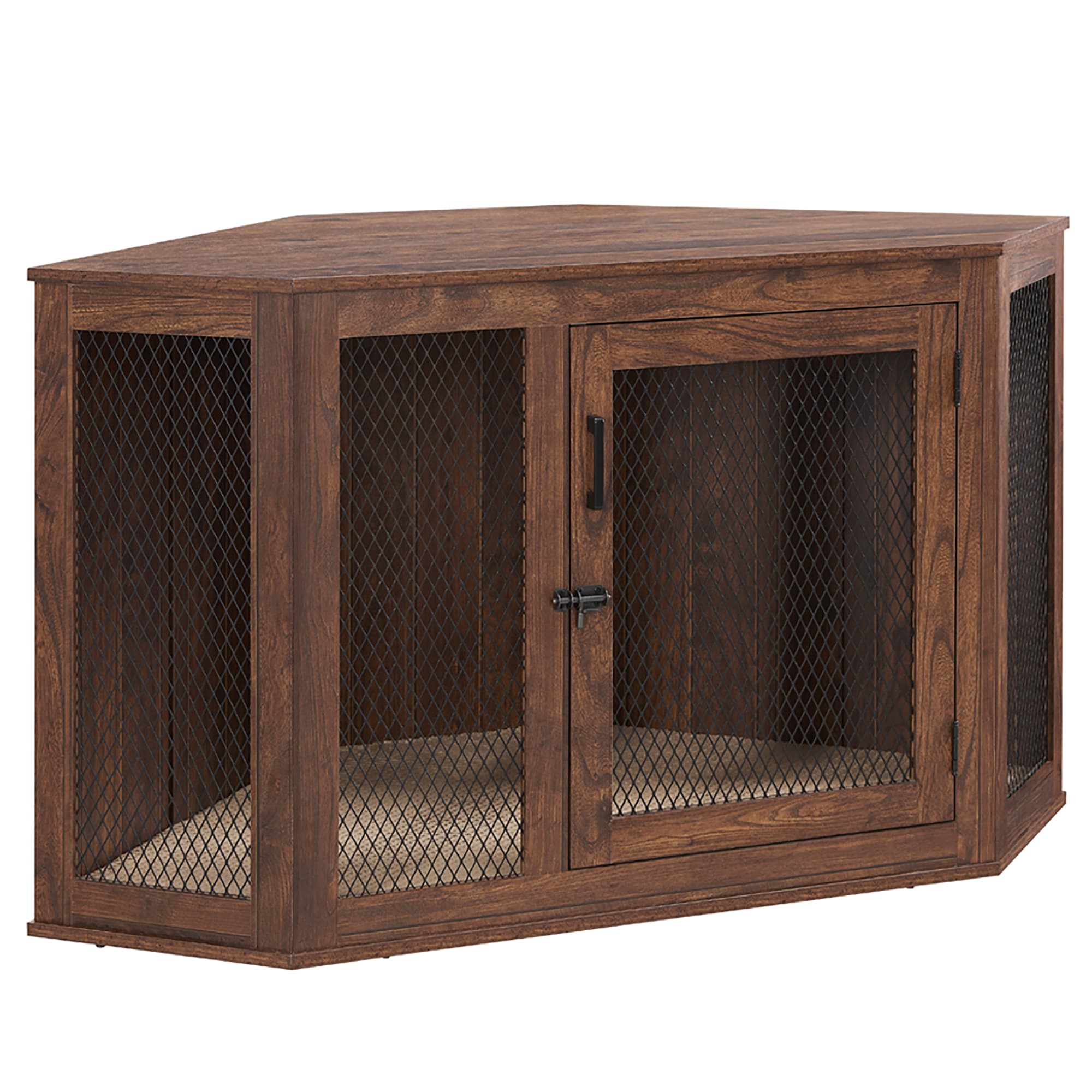 UniPaws Walnut Dog Crate with Cushion and Tray for Room Corners