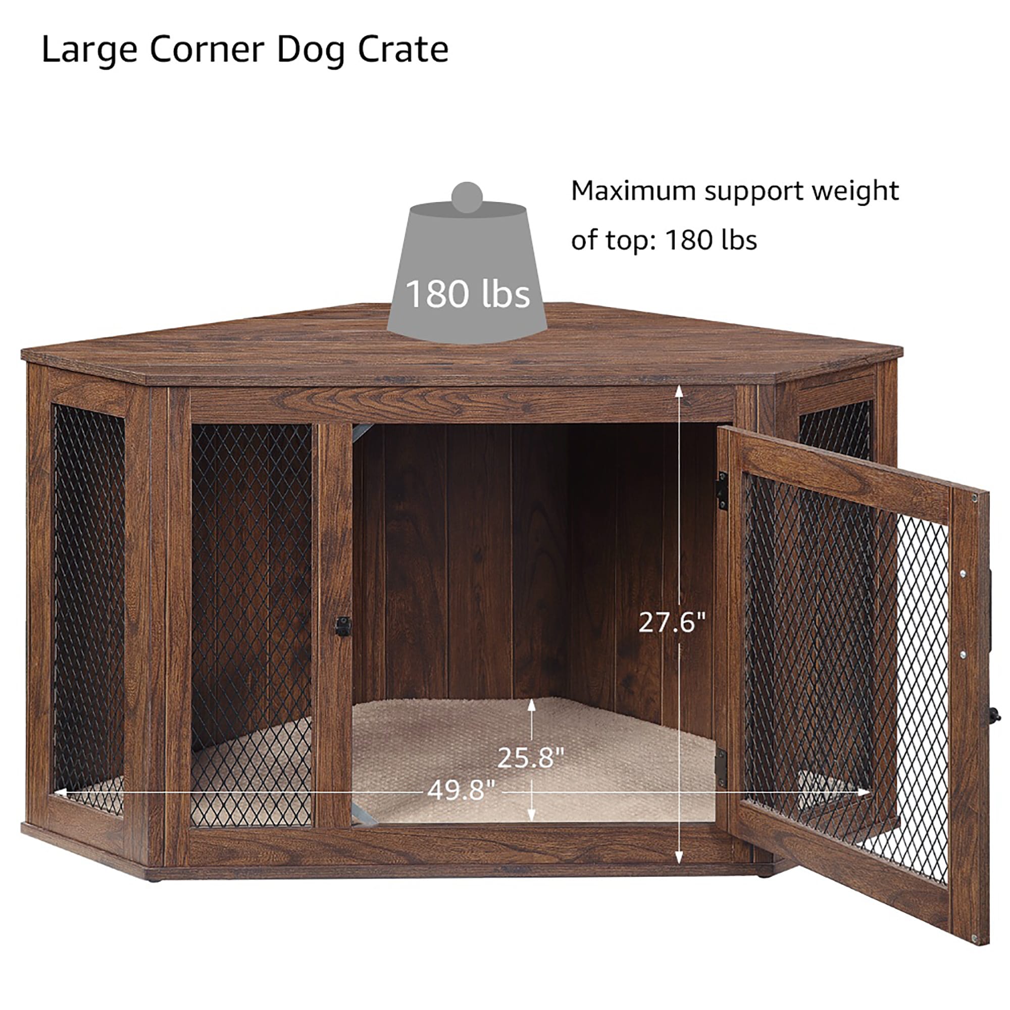 UniPaws Walnut Dog Crate with Cushion and Tray for Room