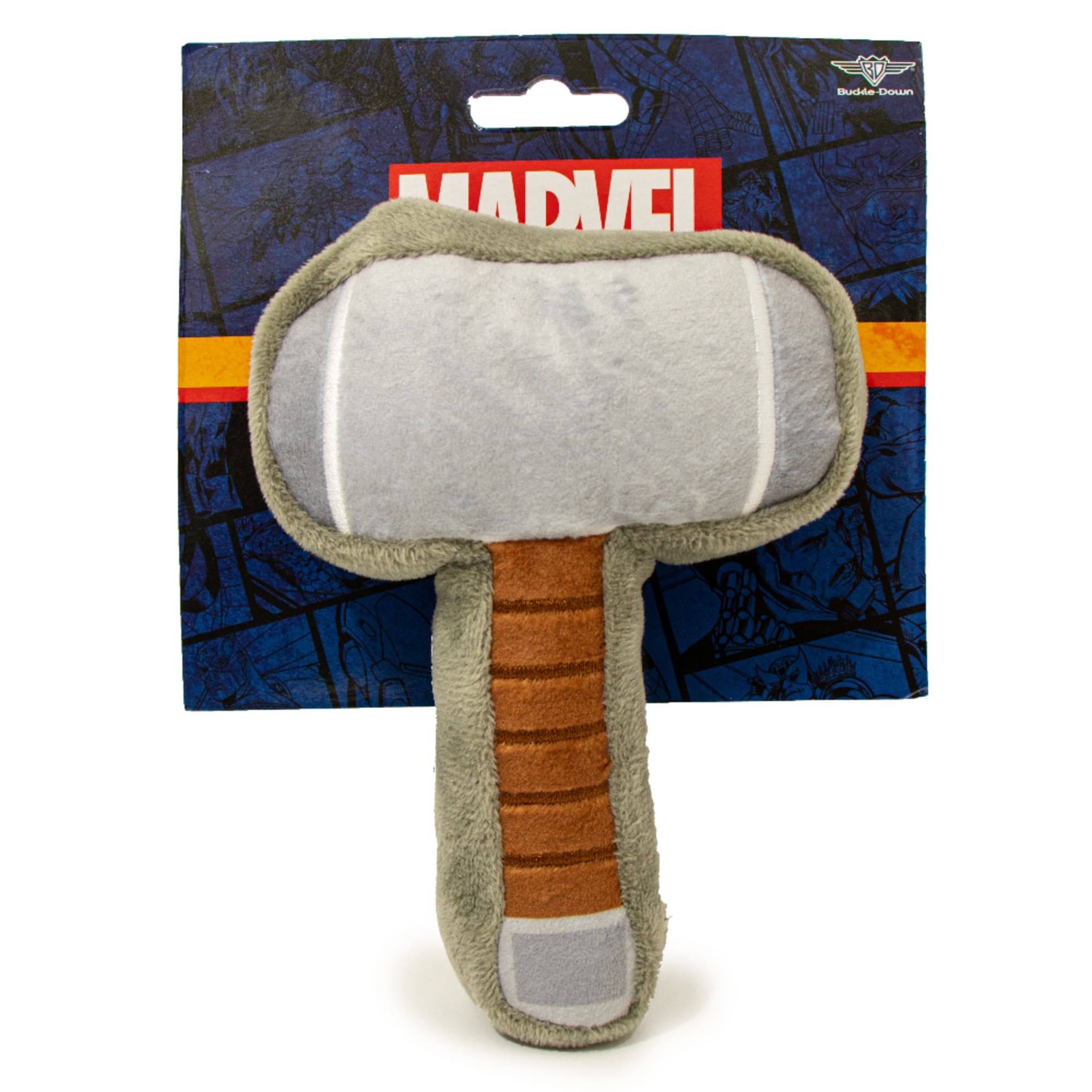 Buckle Down Gray Brown Marvel Thors Hammer Plush Squeaker Dog Toy Small