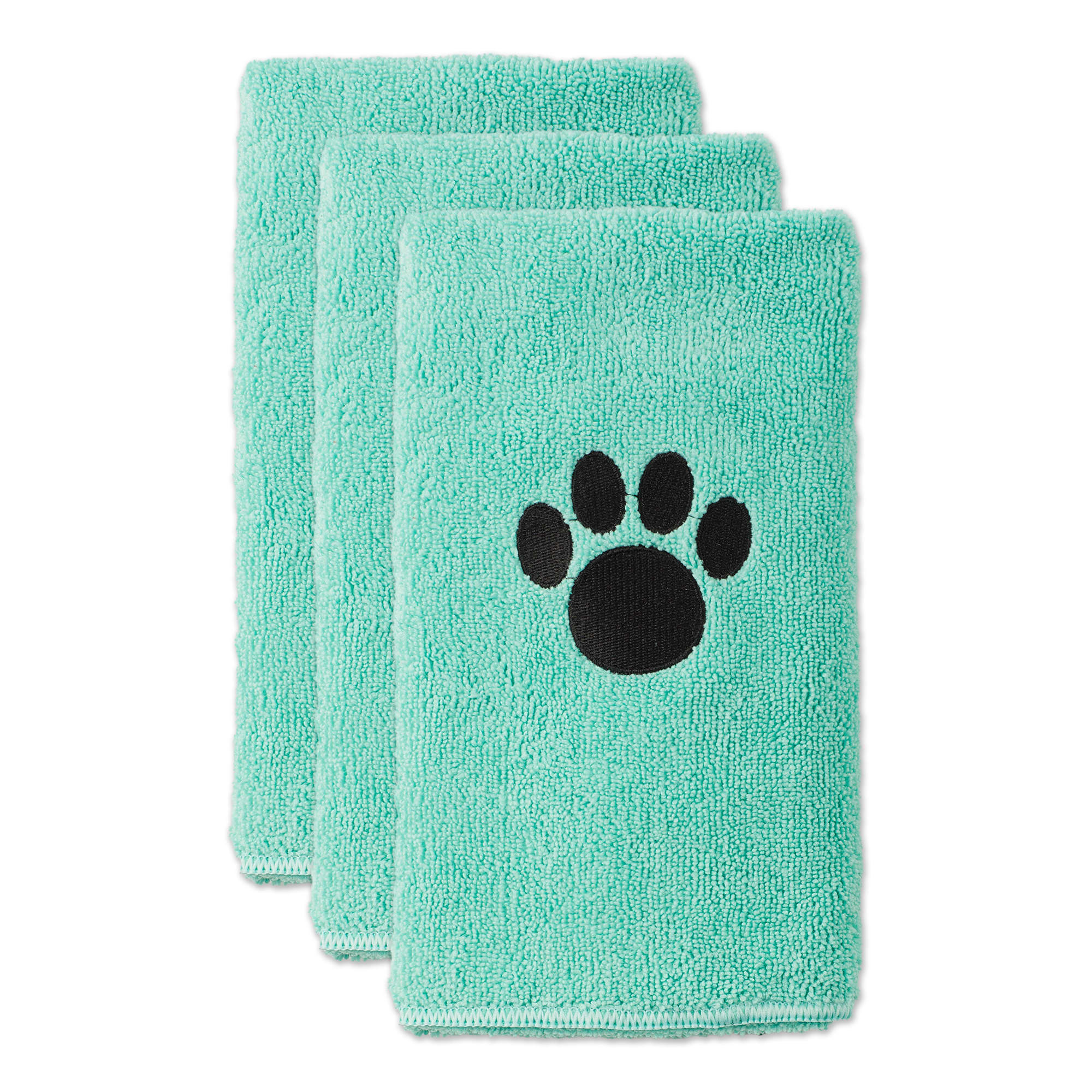 Bone Dry Aqua Embroidered Paw Small Pet Towel 30