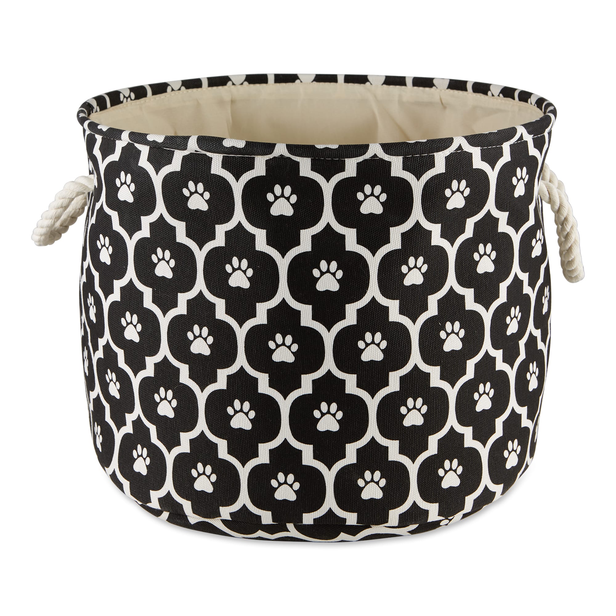Bone Dry Black Round Polyester Pet Bin Paw Lattice, Small