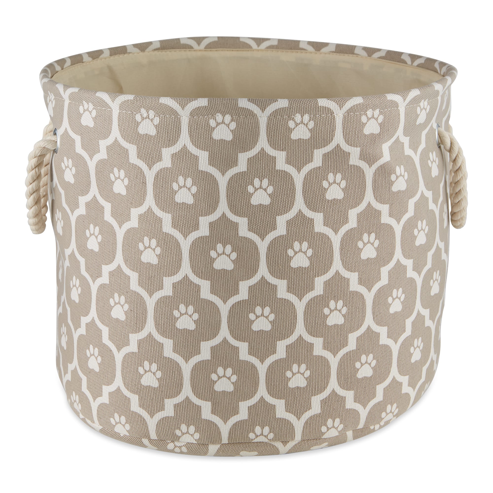 Bone Dry Stone Round Polyester Pet Bin Paw Lattice, Medium, Tan