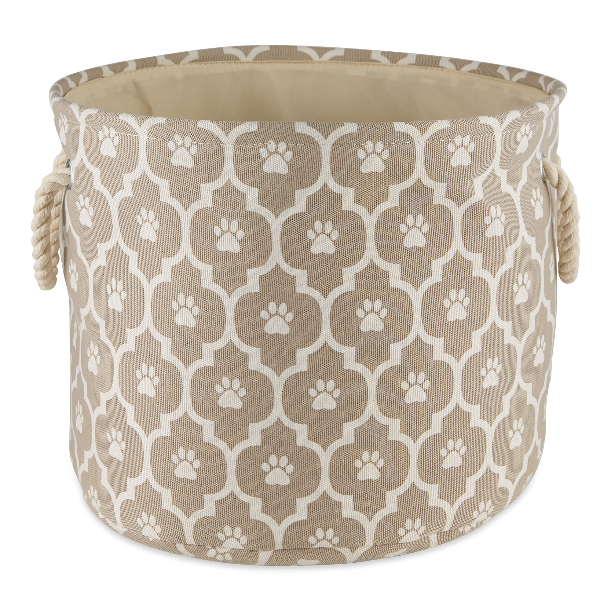 Bone Dry Stone Round Polyester Pet Bin Paw Lattice, Small, Tan