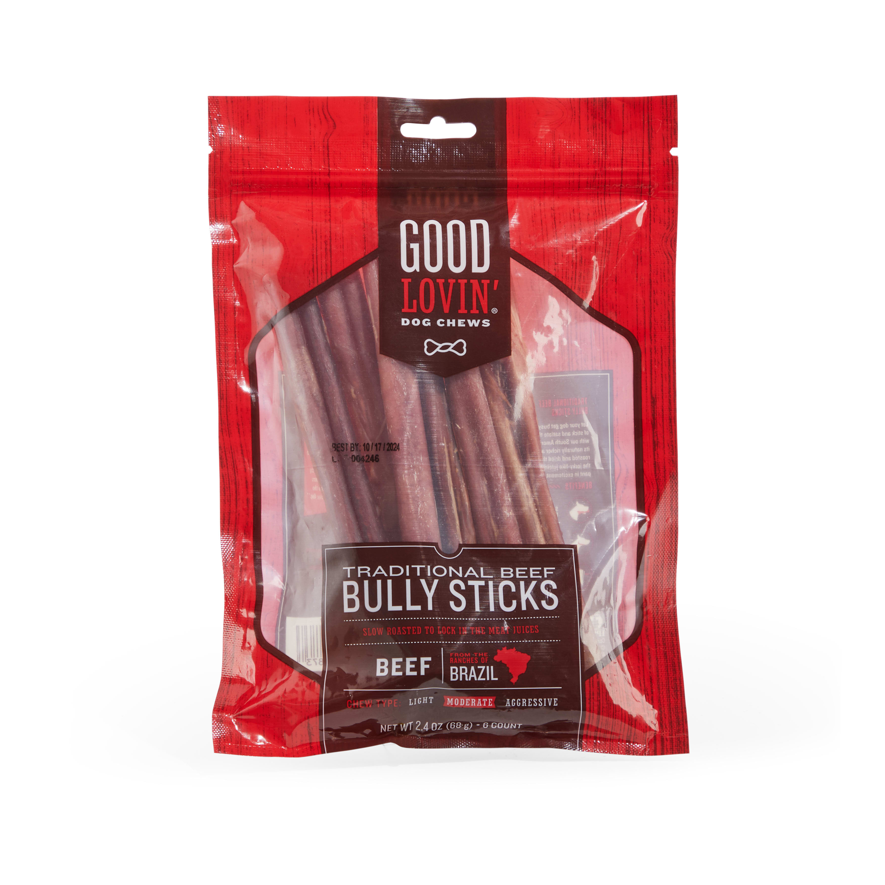 Good Lovin Beef Bully Sticks for Dogs 2.4 oz Pack of 6