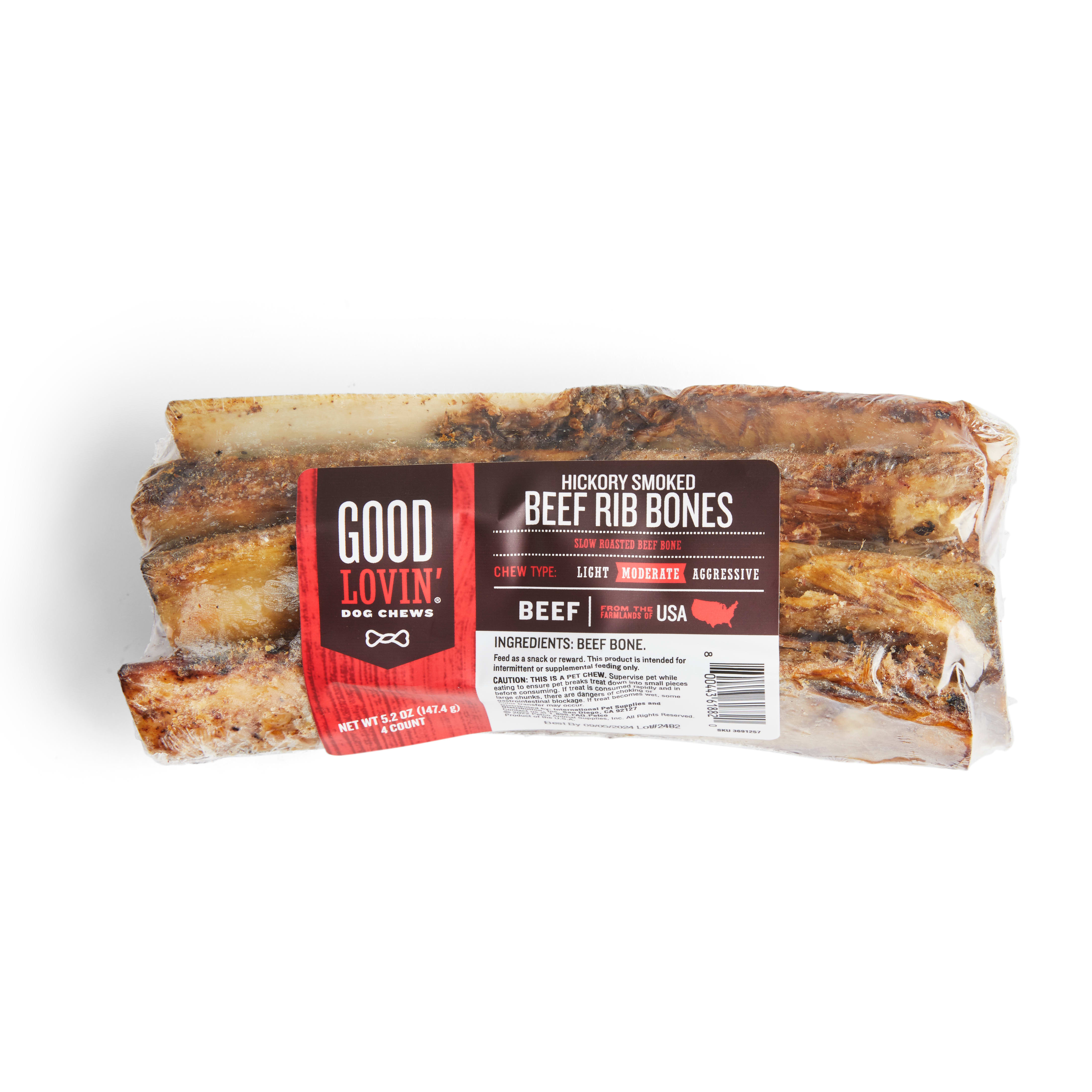 Good Lovin Hickory Smoked Beef Rib Bone Dog Chews 5.2 oz. Count of 4