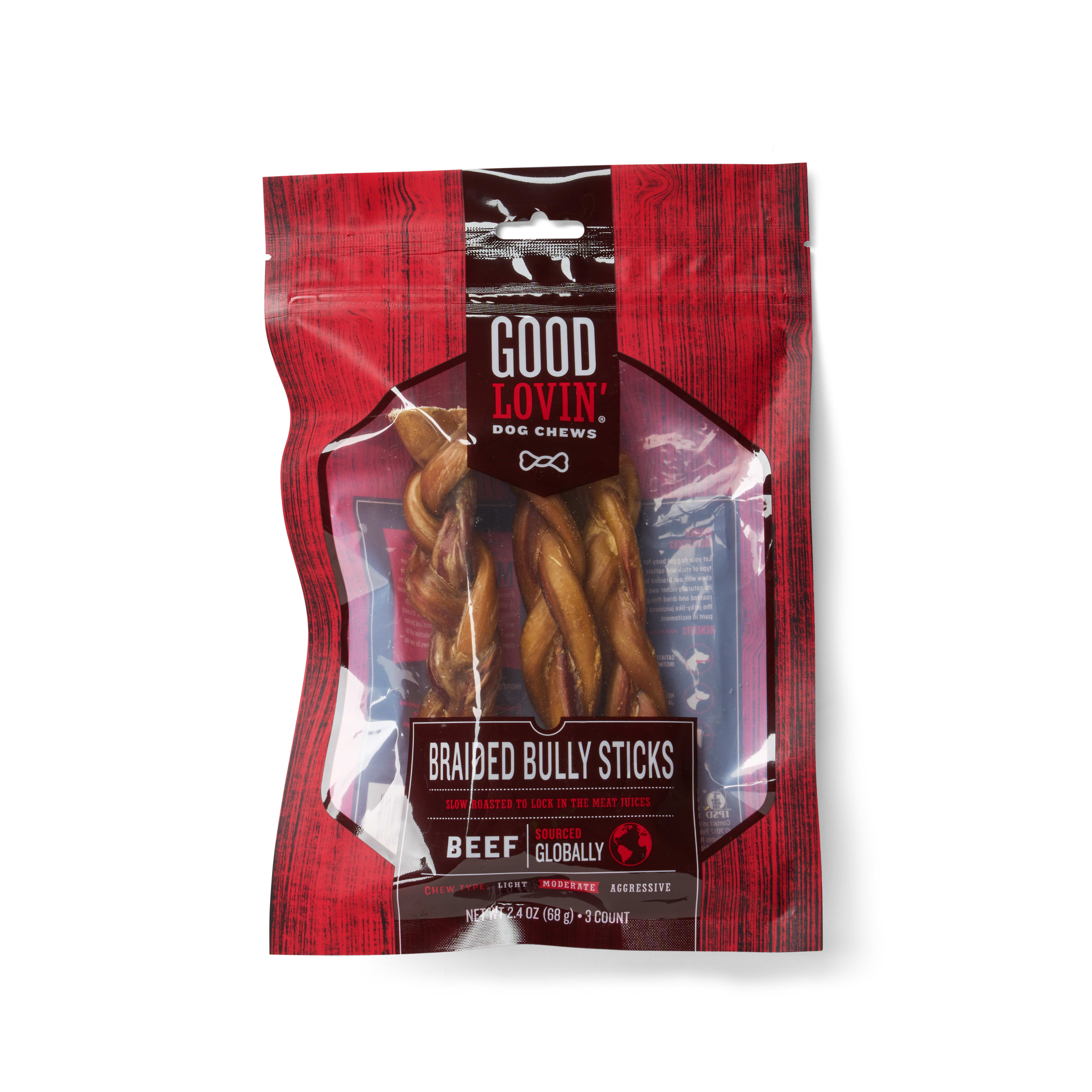 Good Lovin Braided Bully Stick Dog Chew 2.4 oz. Count of 3