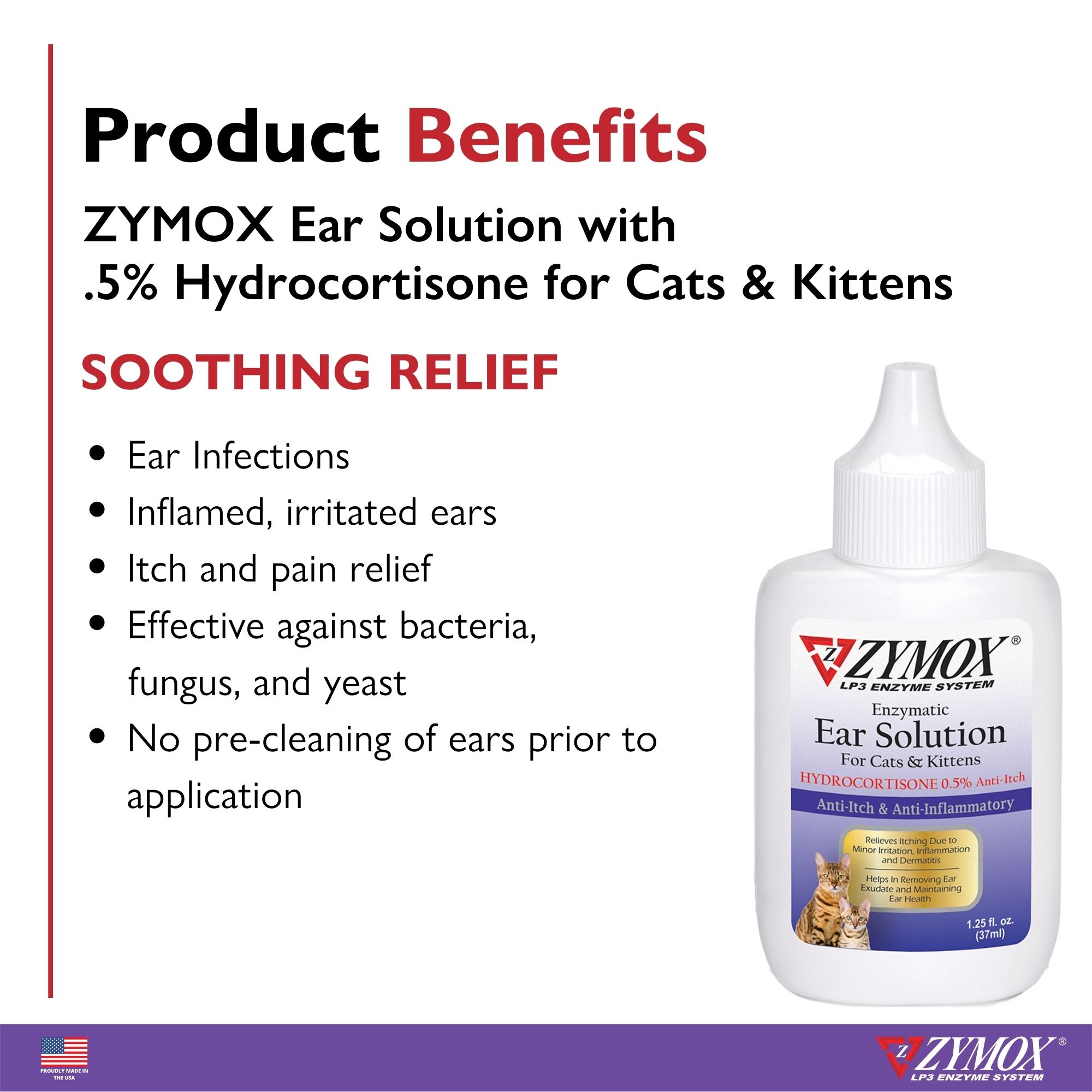 Zymox Ear Solution with 0.5 Hydrocortisone for Cat Kitten 1.25 fl. oz