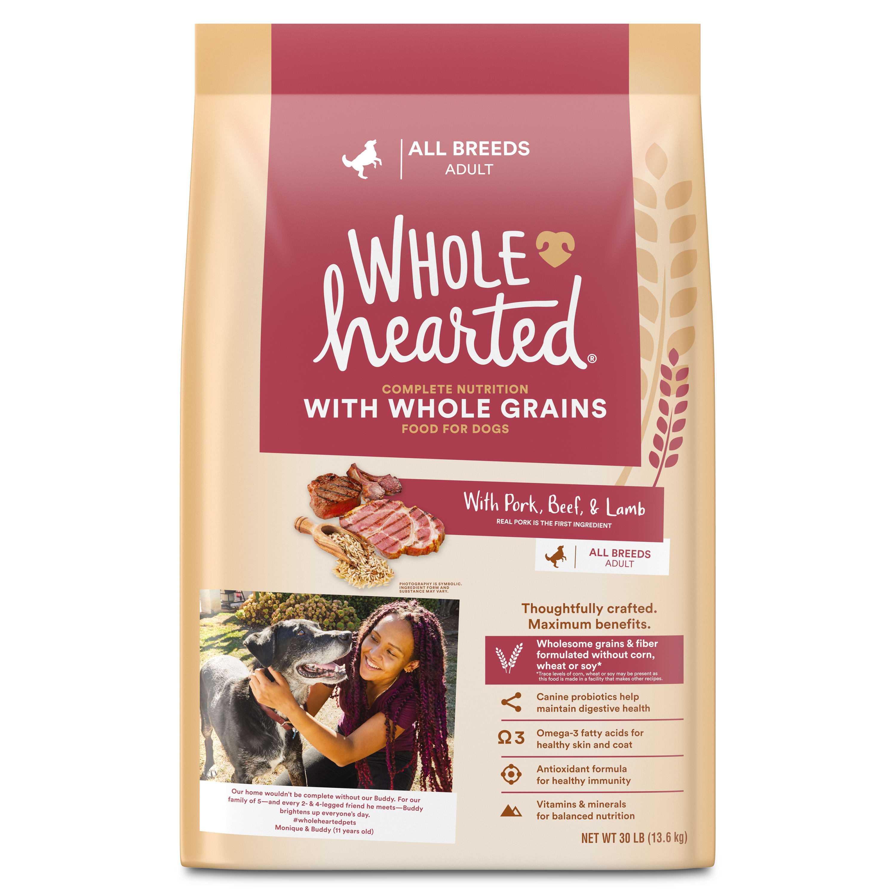 WholeHearted Whole Grains with Pork, Beef & Lamb Dry Dog Food, 30 lbs ...