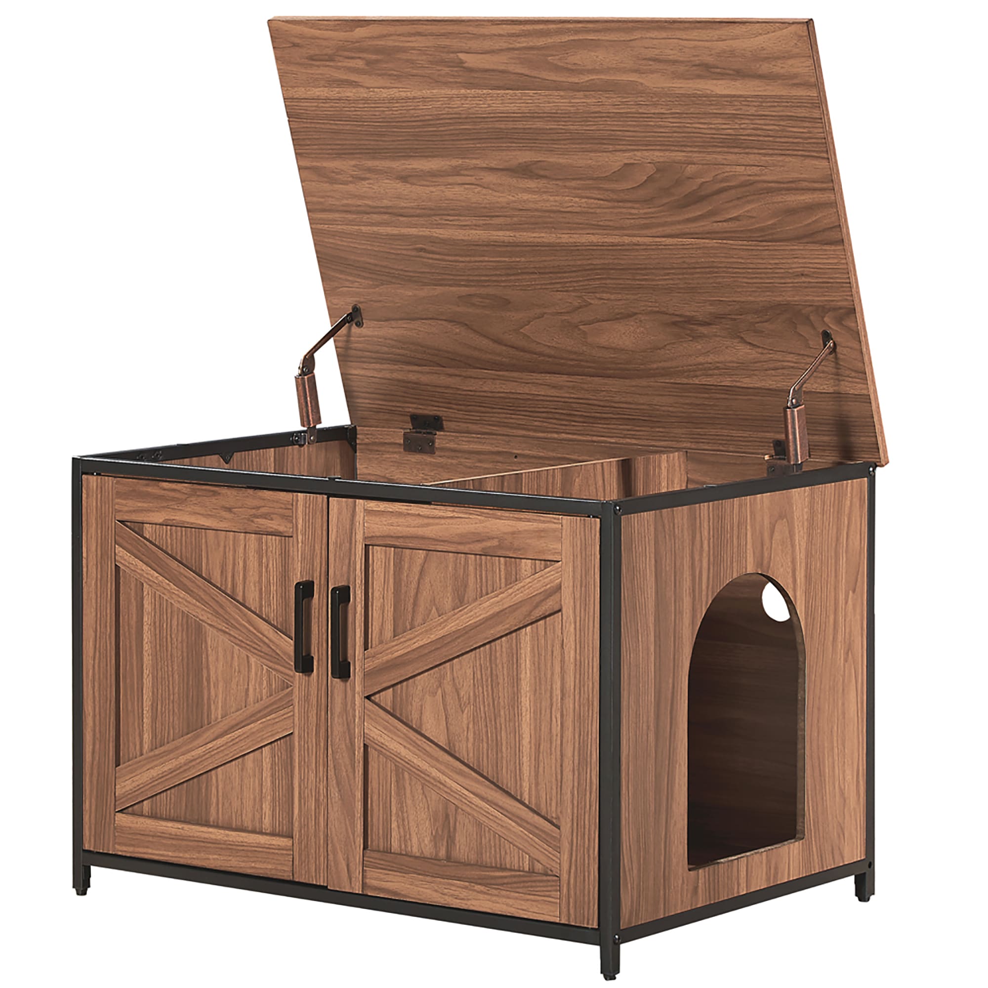 UniPaws Cat Litter Box Enclosure with Top Opening in Walnut, 30