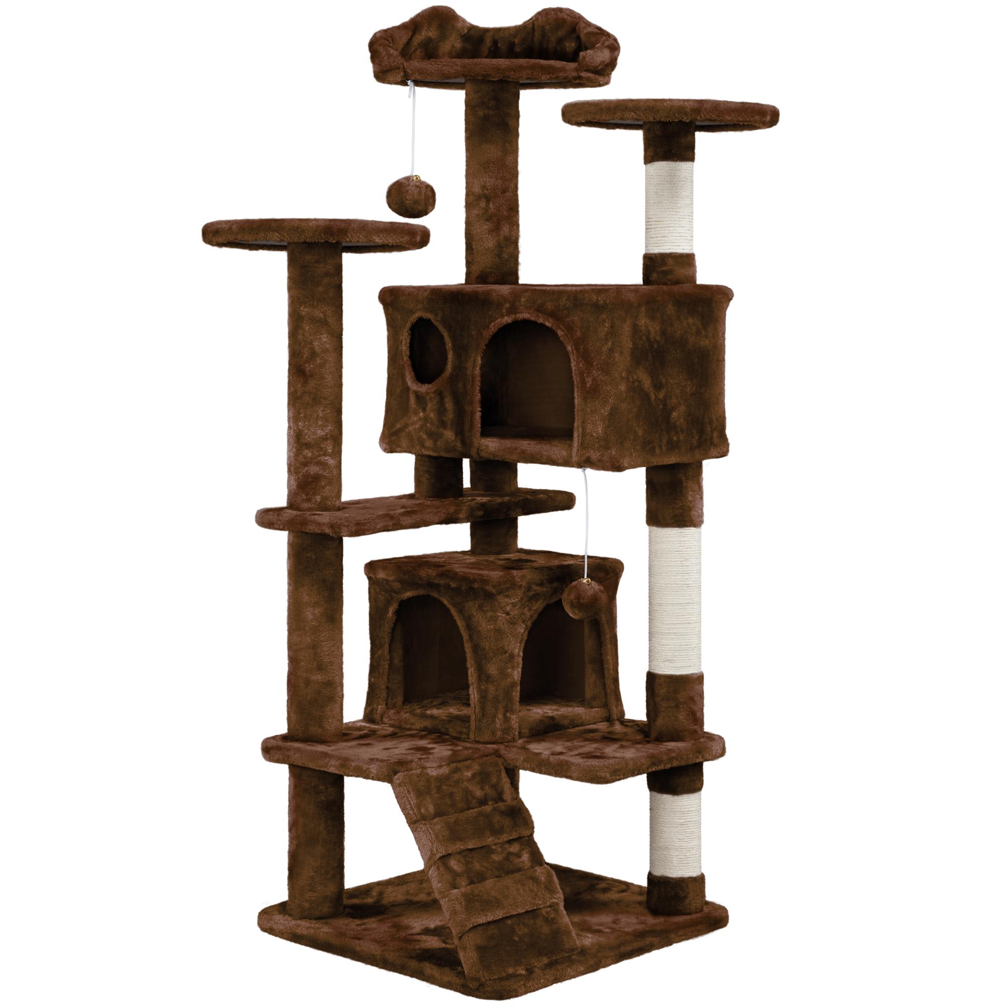 Topeakmart Brown 3Level Plush Cat Tree with 2 Condos, 54" H Petco