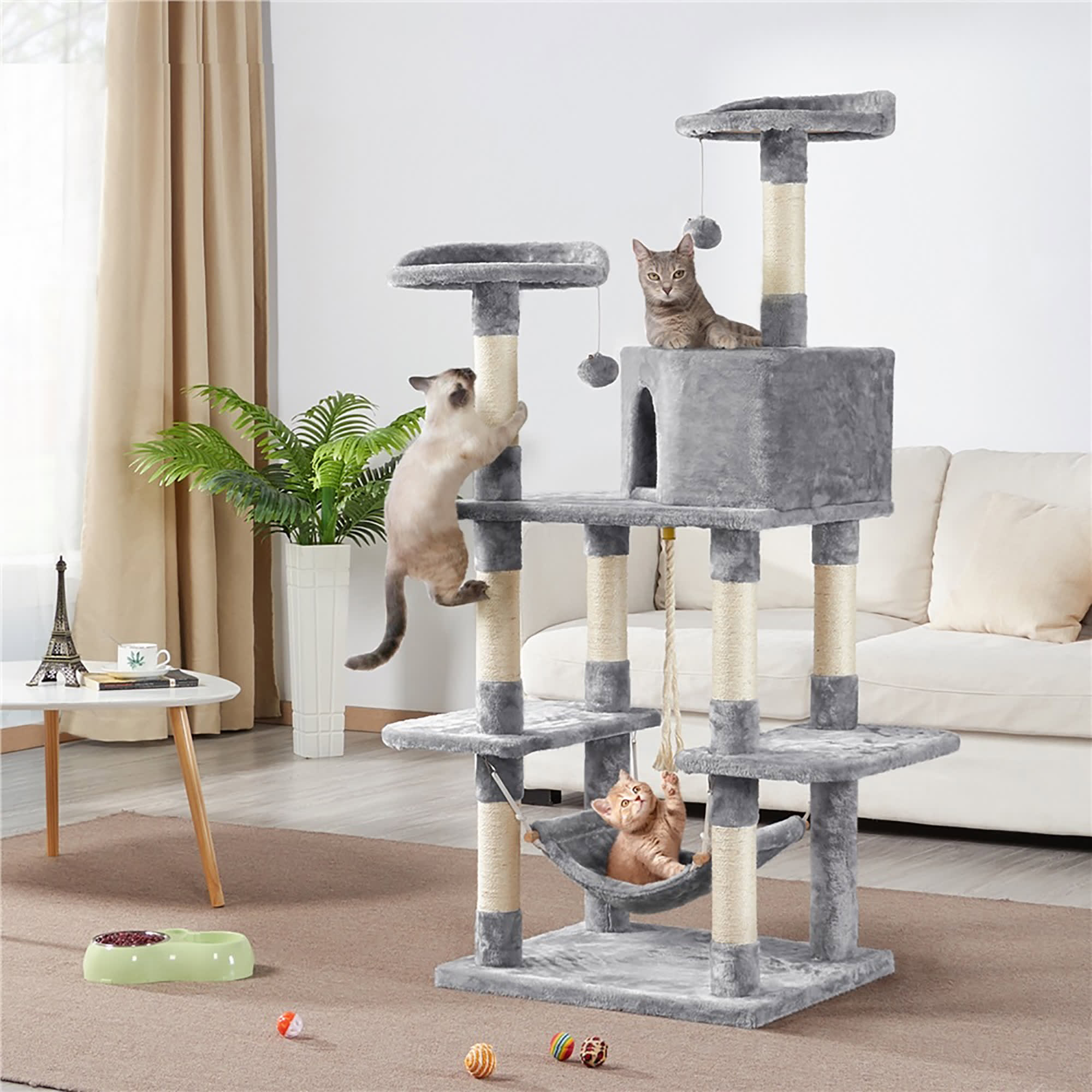 Topeakmart Light Gray Large Cat Tree with Plush Perch, 59