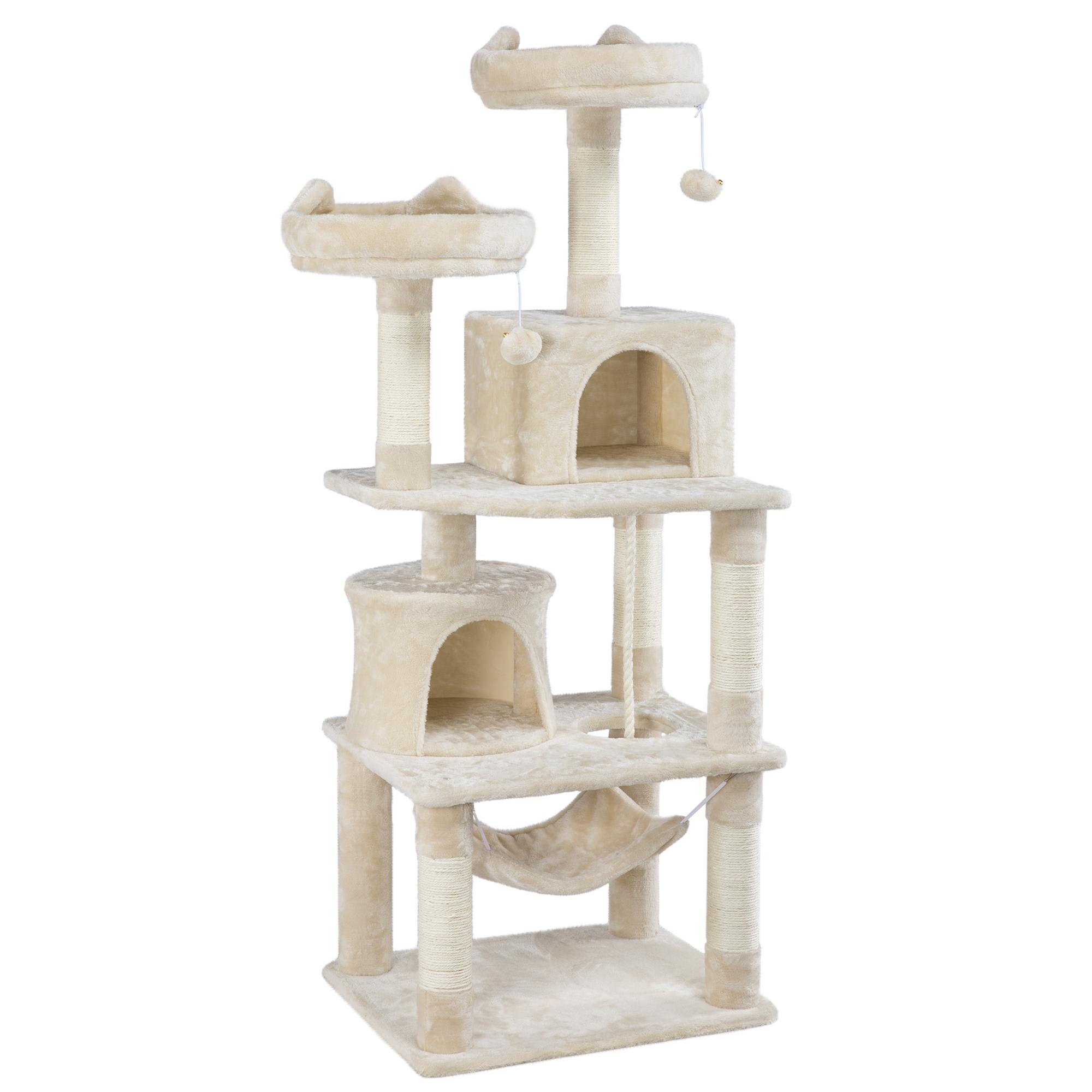Topeakmart Beige 4-Level Large Cat Tree Condo with 2 Perches, 62.2