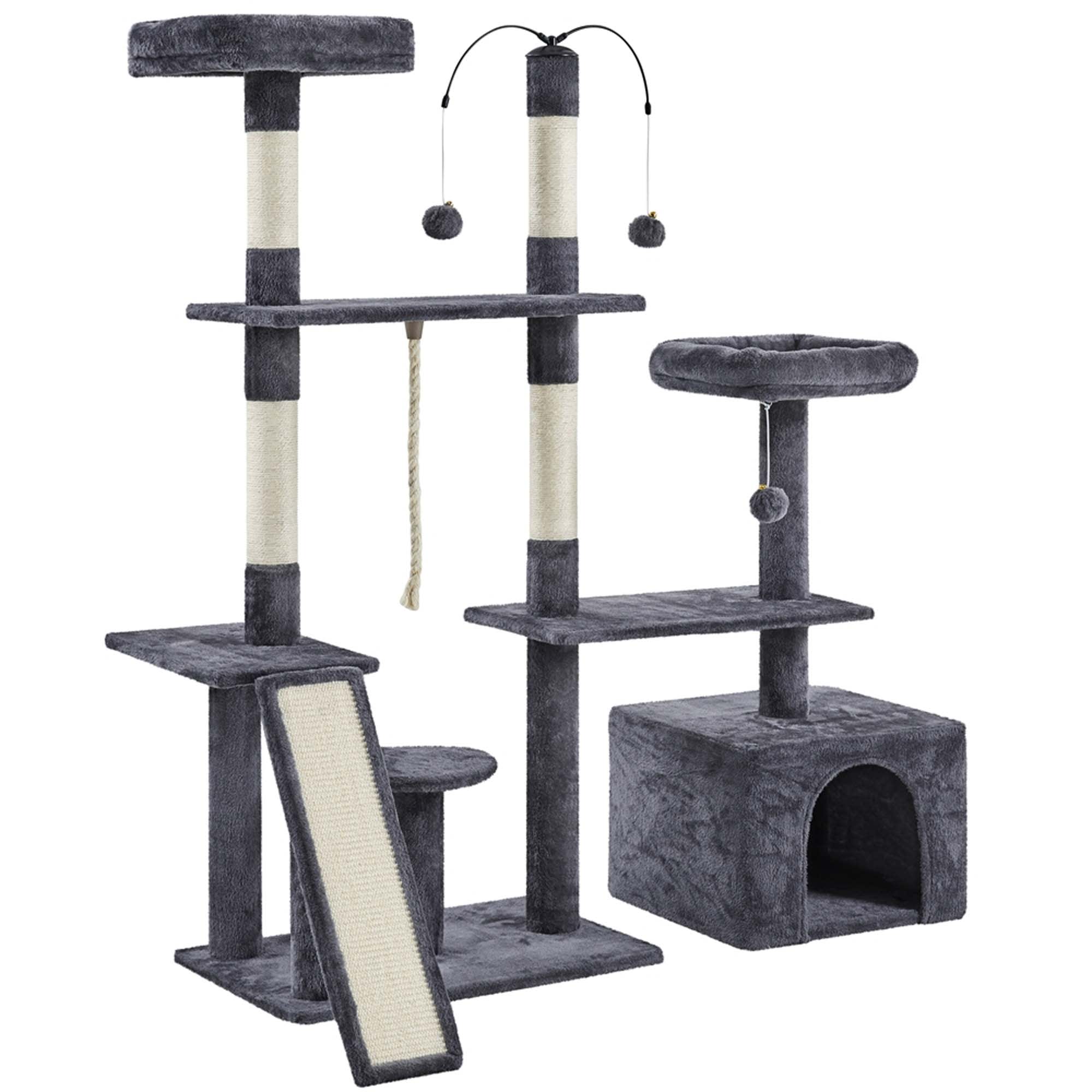Topeakmart Multilevel Plush Cat Tree Play Center, Dark Gray, 53.5" H | Petco