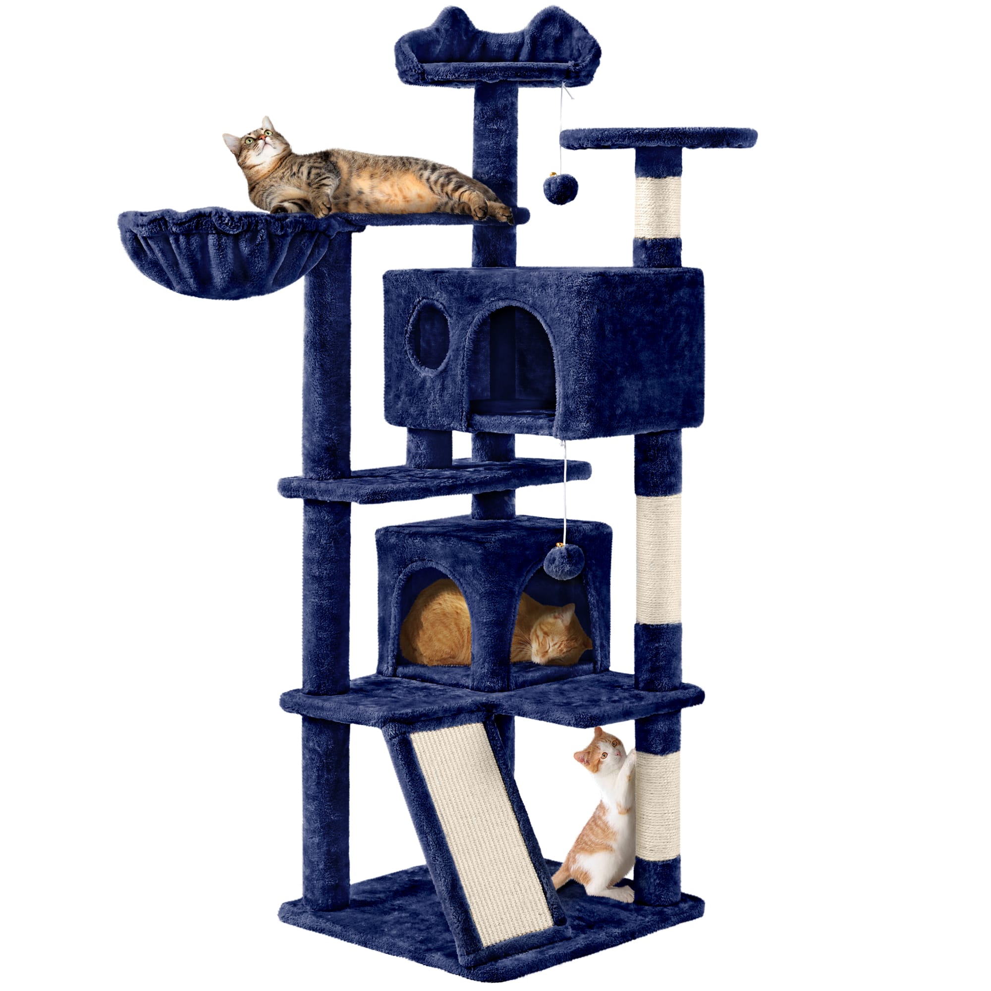 Topeakmart Plush Cat Tree Tower for Small Cats Navy Blue