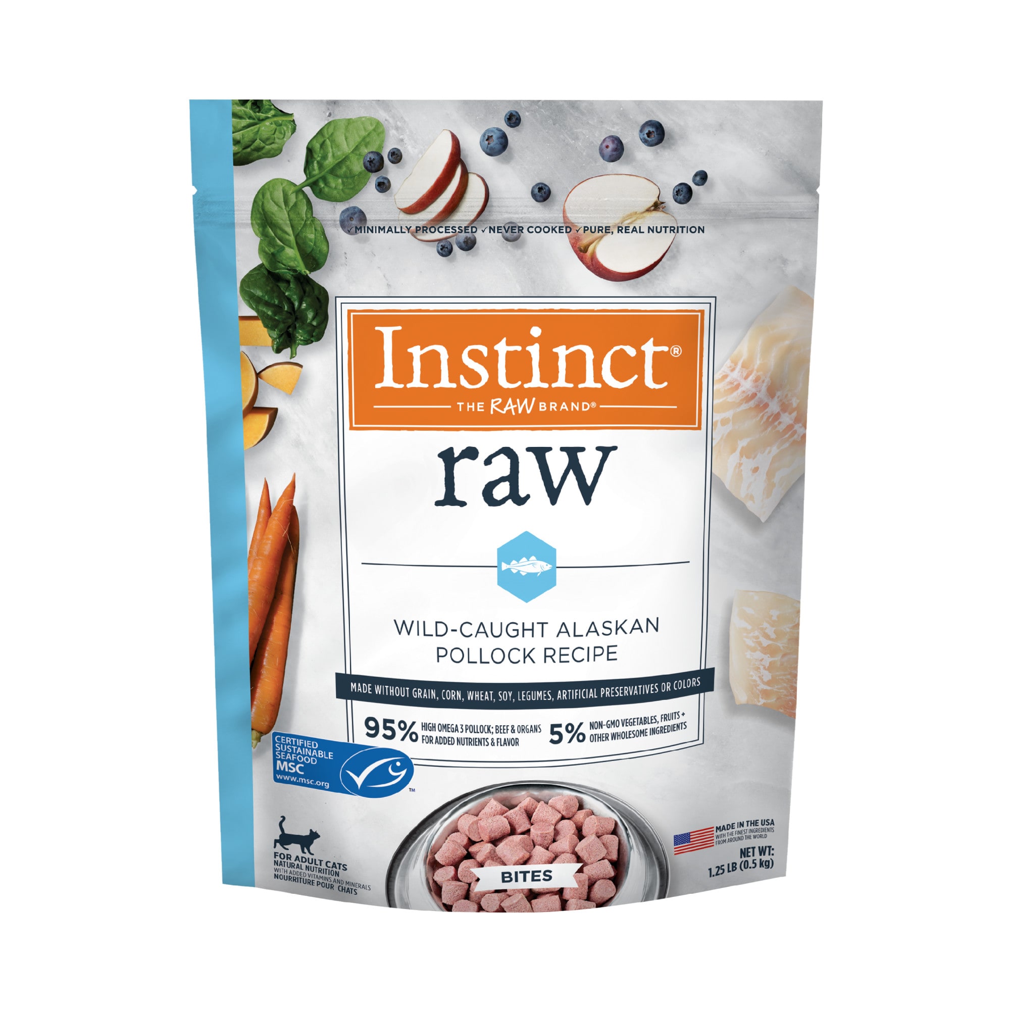 Instinct Frozen Raw Bites Grain Free WildCaught Alaskan Pollock Recipe