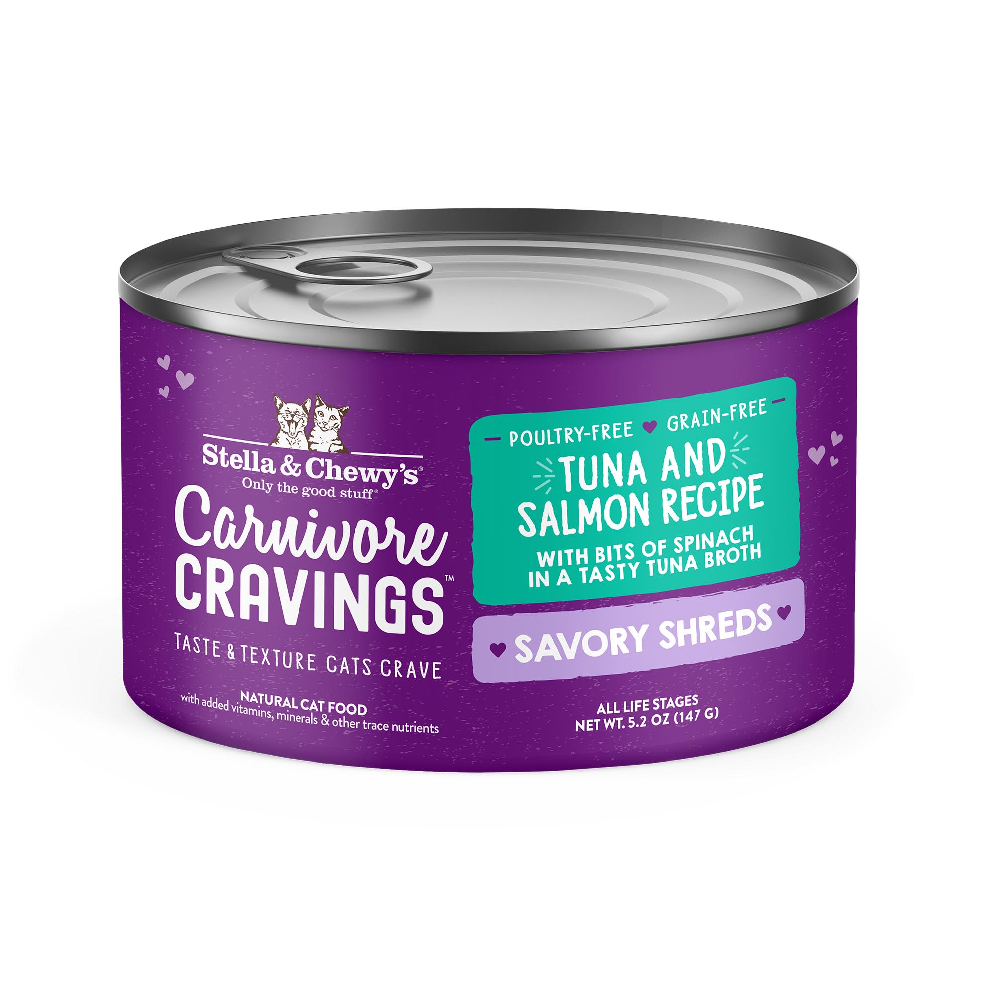 Stella & Chewy's Carnivore Cravings Savory Shreds Wild-Caught Tuna & Salmon Recipe Wet Cat Food, 5.2 oz.