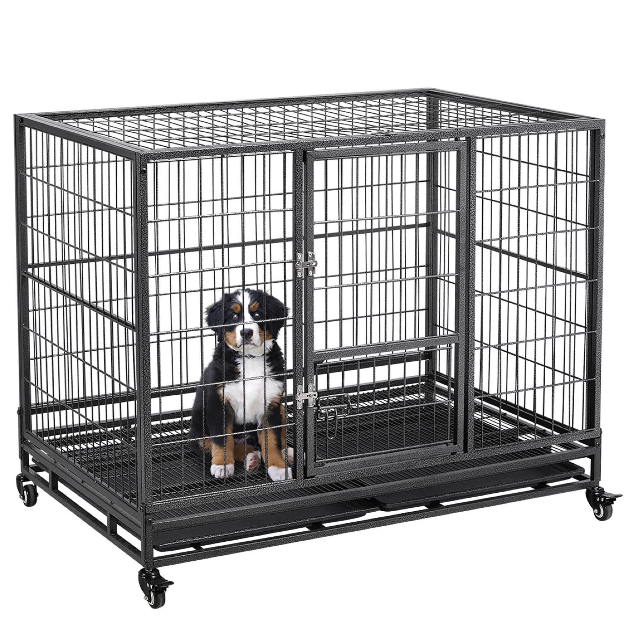 Topeakmart Black Dog Crate with Wire Litter Pans, 42.9" L X 28.5" W X