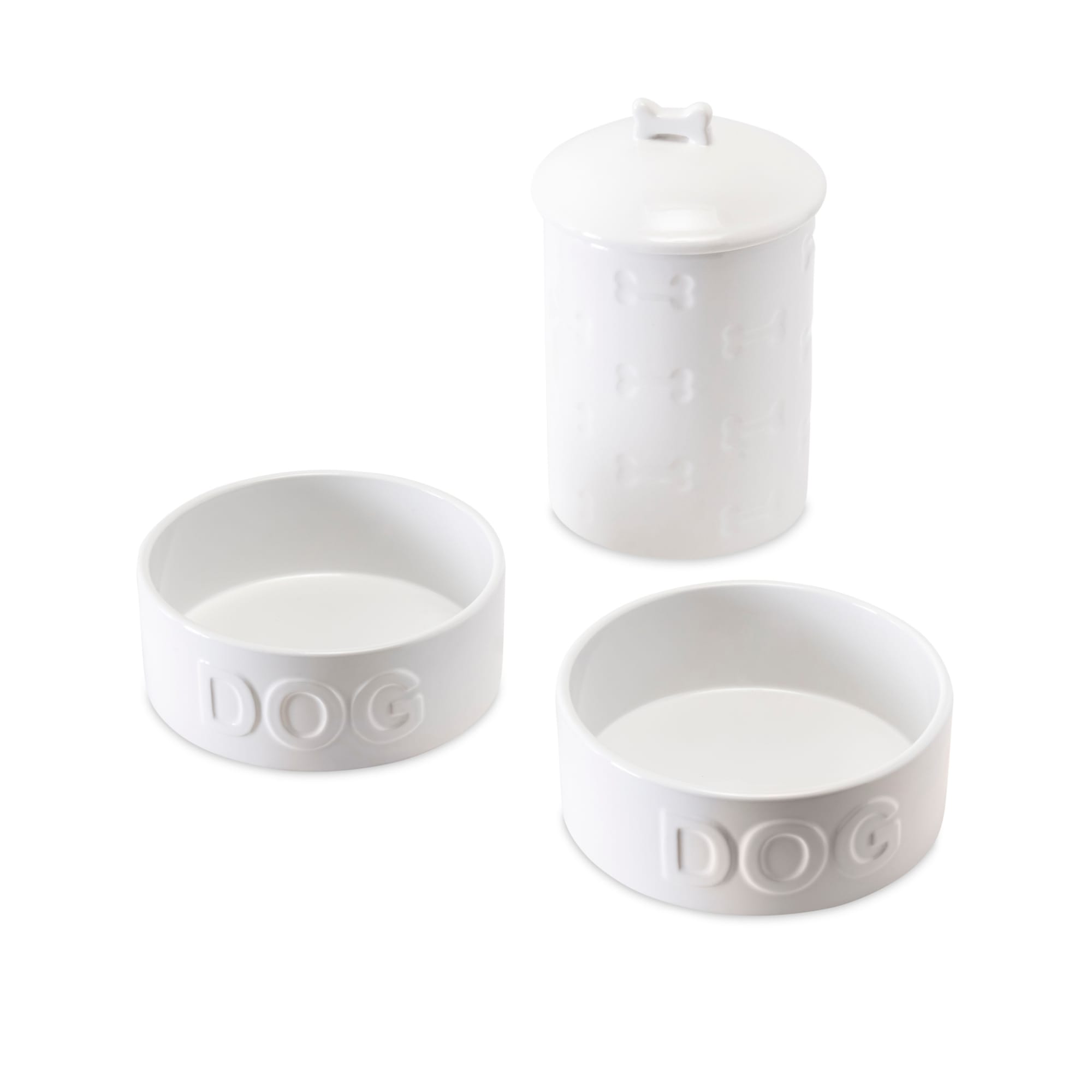 Park Life Designs White Classic Dog Bowl with Manor Treat Jar, Large