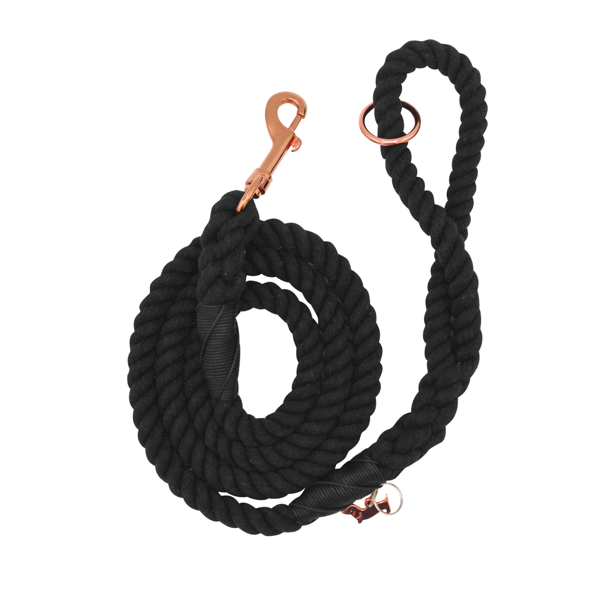 Sassy Woof Noir 5ft Black Rope Dog Leash with Rose Gold Accents