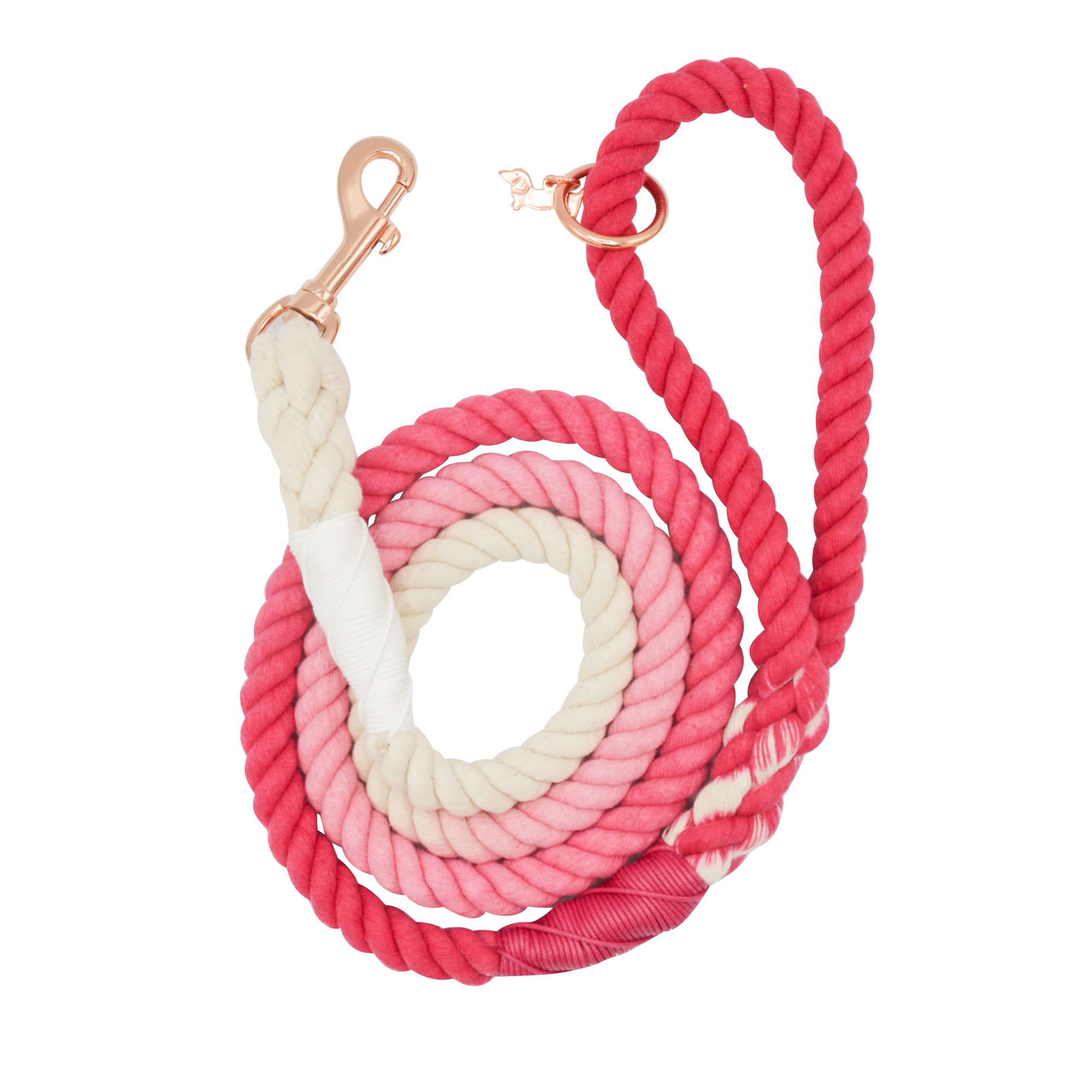 Sassy Woof Pink Ombre Rope Dog Leash 5 ft & Rose Gold Accents