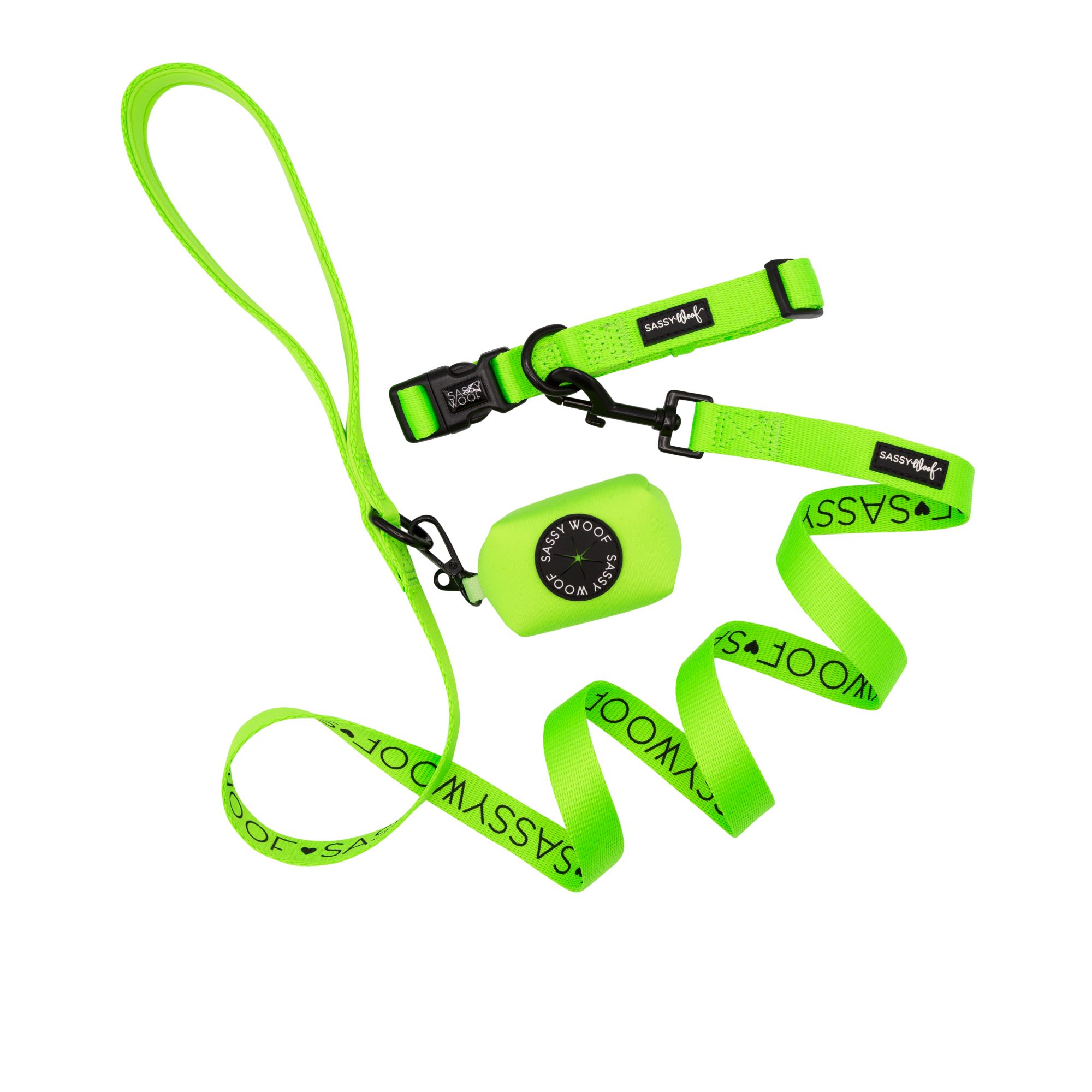 Sassy Woof Neon Green 3 Piece Dog Bundle with Matching Collar, Leash ...