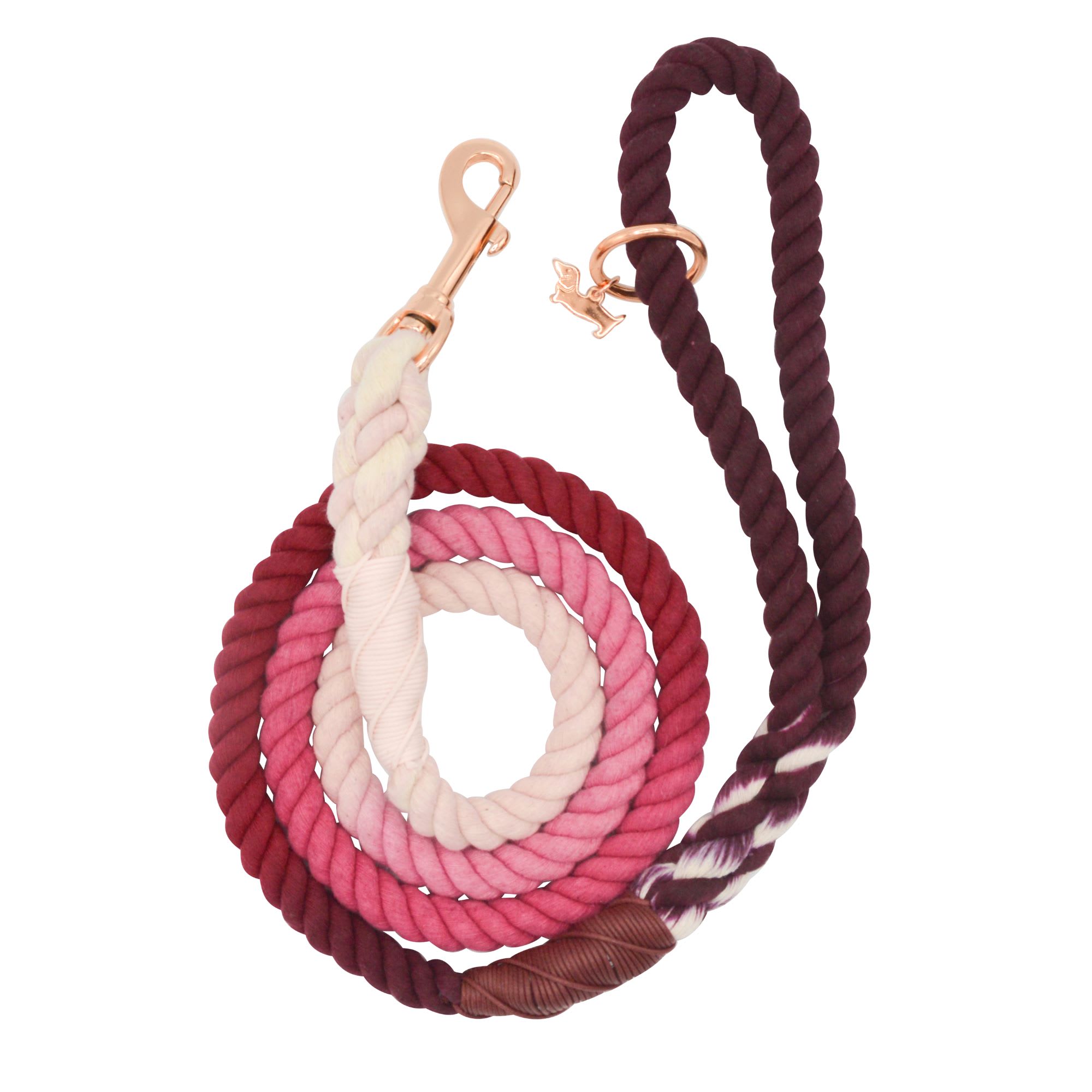 Sassy Woof Amore Pink Rope Dog Leash 5 ft & Rose Gold Accents