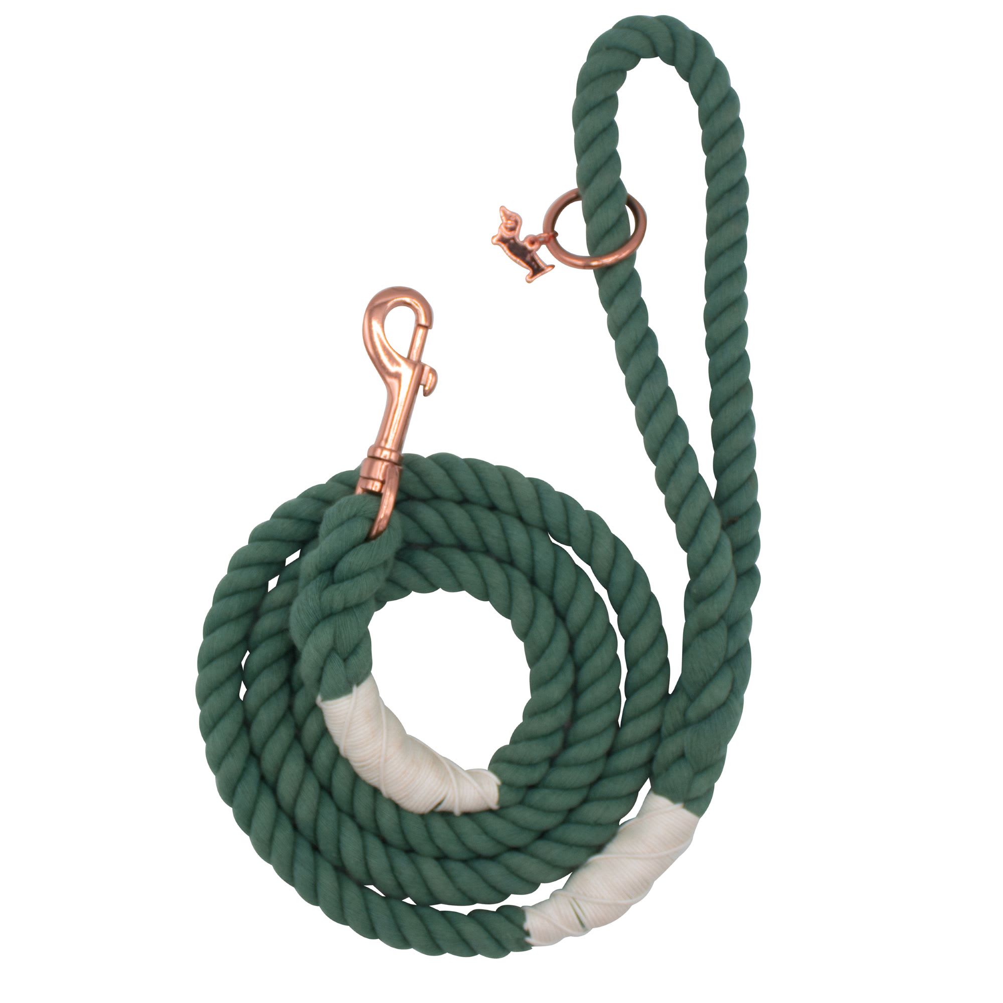Sassy Woof Green Rope Dog Leash 5 ft & Rose Gold Accents